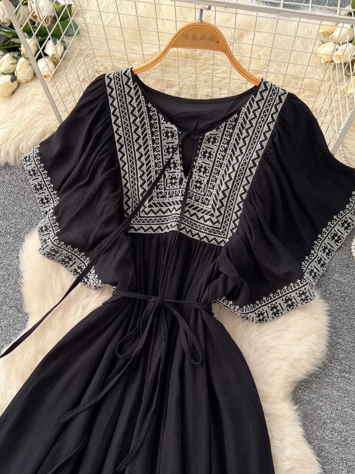 Tie Neck Short Sleeve Dress