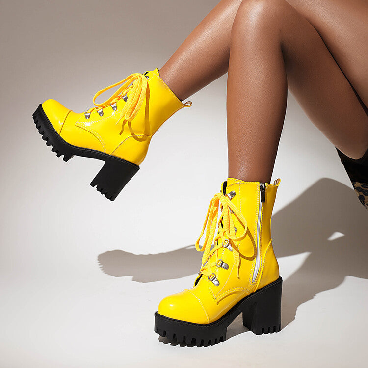 Patent Leather Chunky-heel Riding Boots With A Thick Sole Front