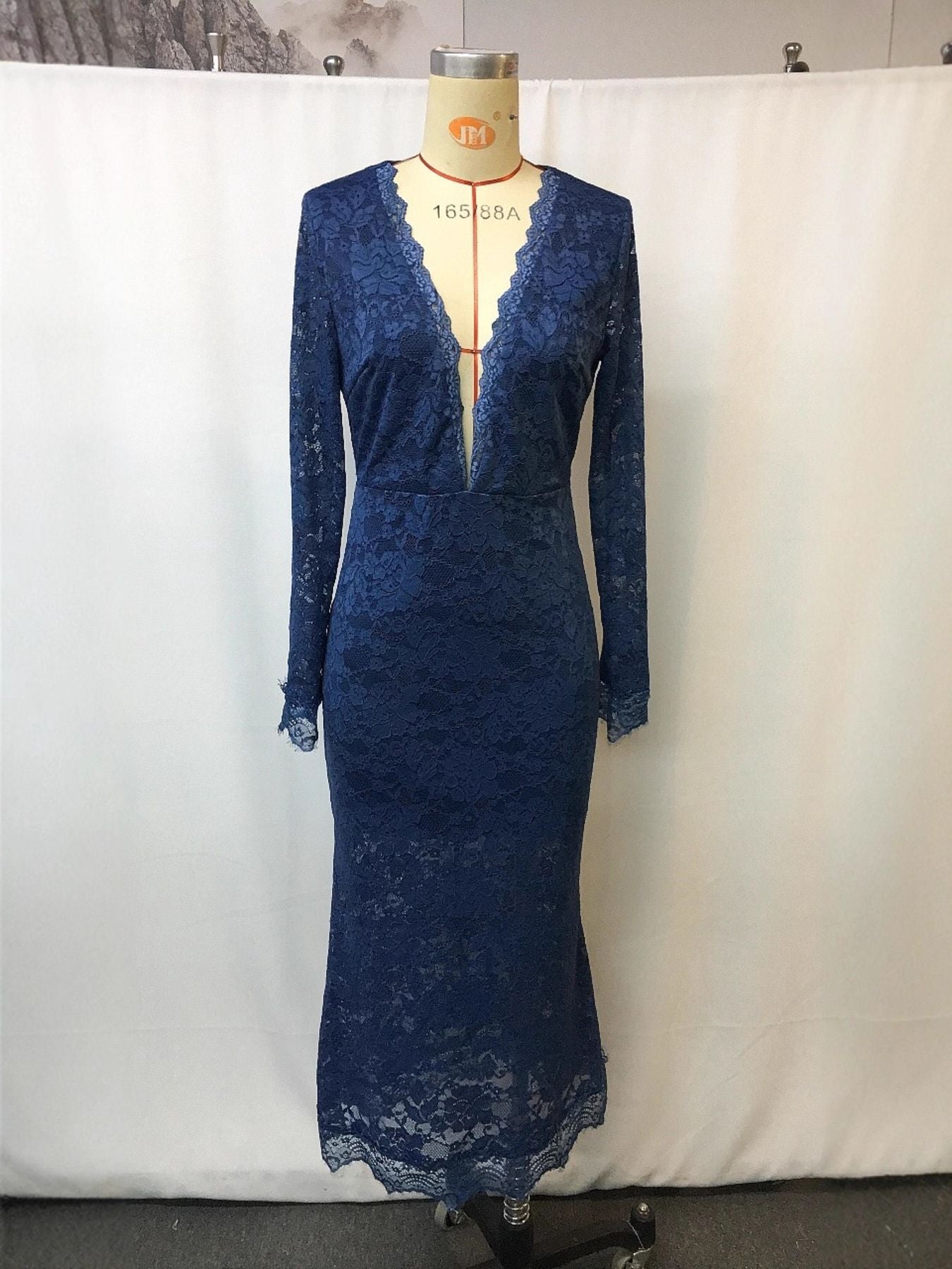 Full Size Lace Long Sleeve Midi Dress Plus Size