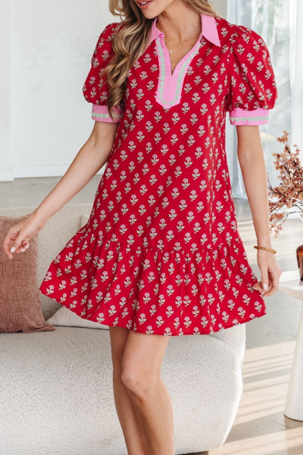 Floral Print Ruffle Hem Mini Dress