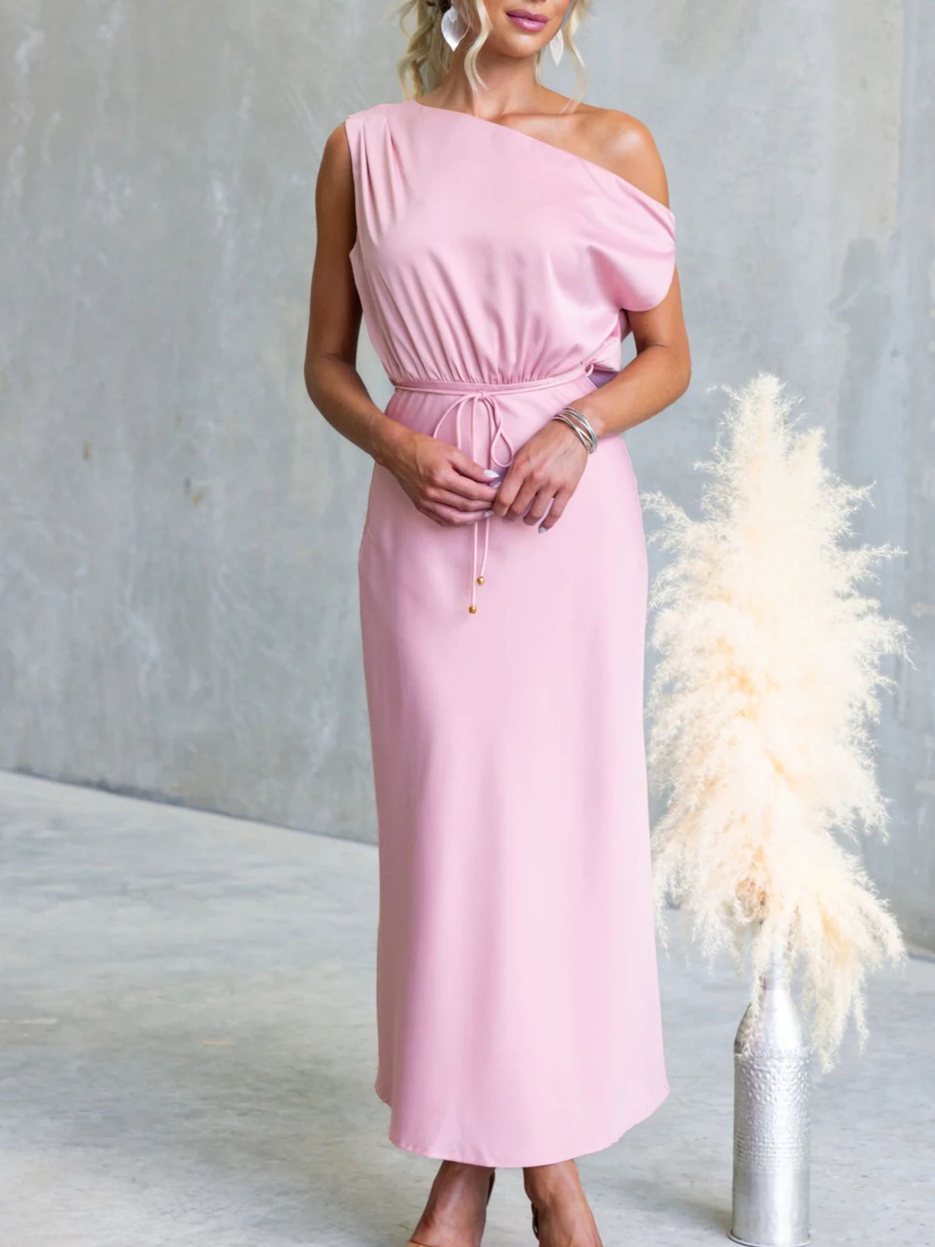 One-Shoulder Tied Midi Dress