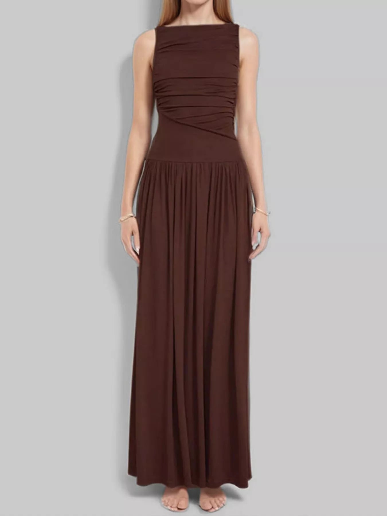 Ruched Sleeveless Maxi Dress