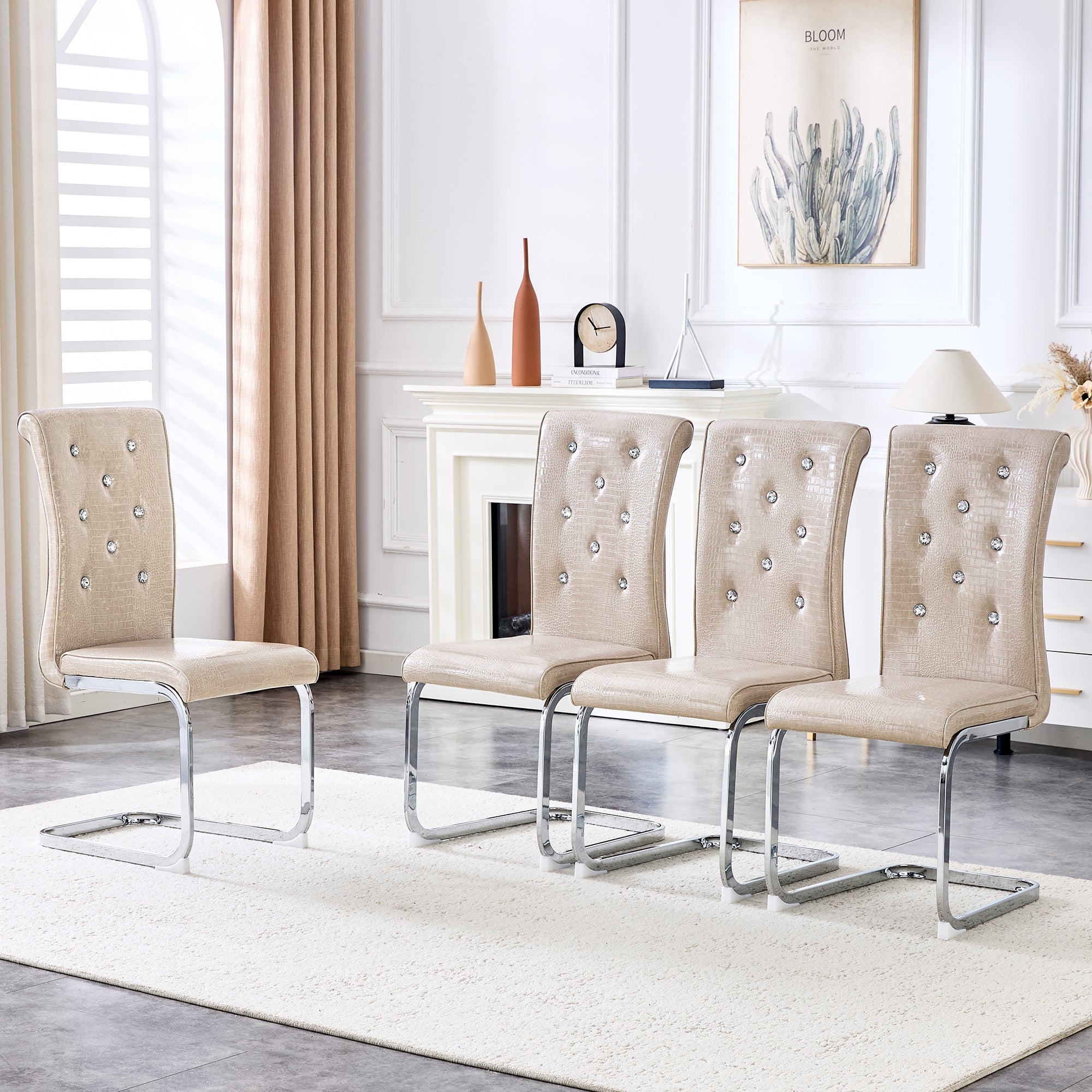 Set of 4 Retro Alligator Skin Upholstered Dining Chairs