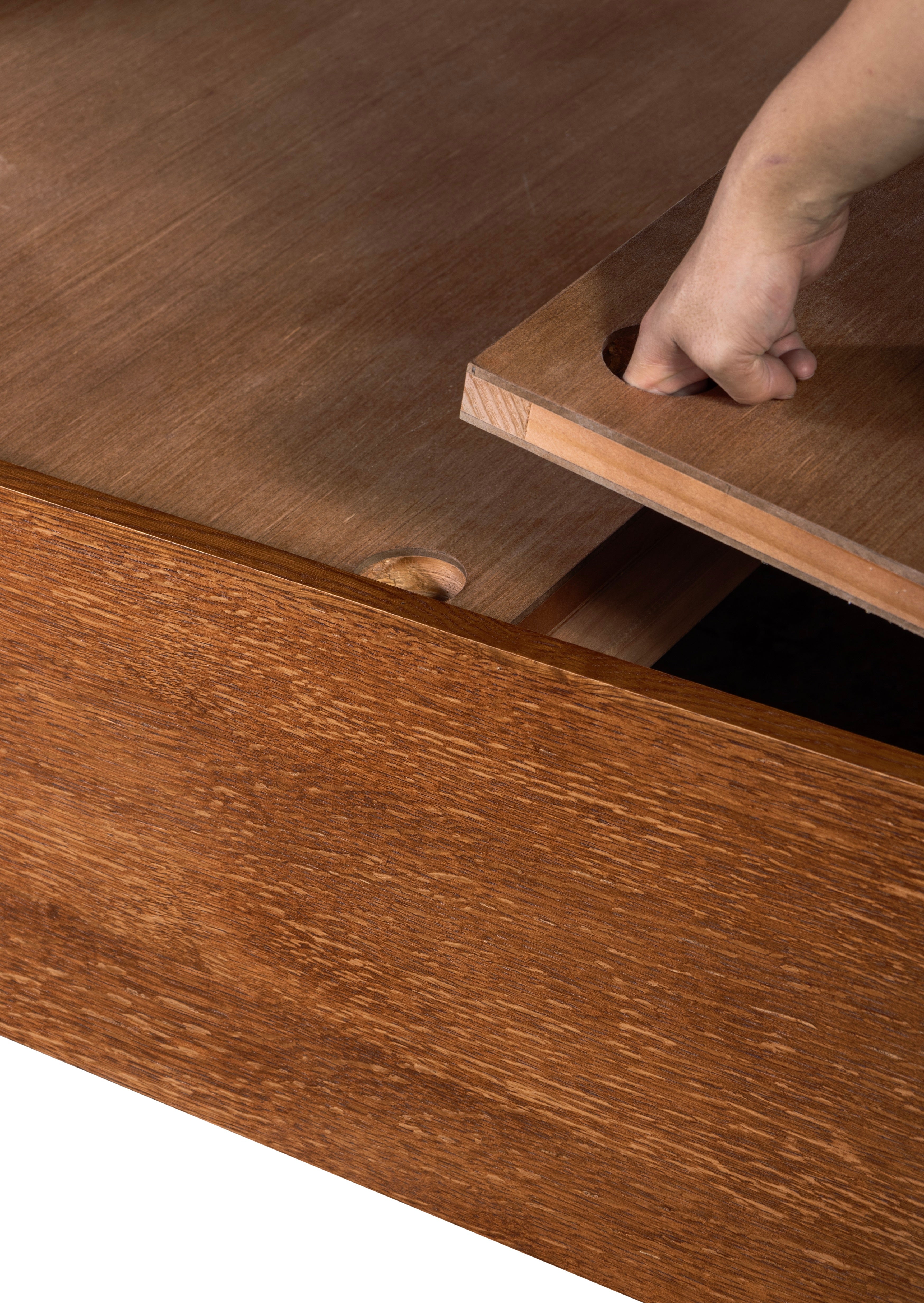 Mission Oak Storage Panel Bed with Three Drawers: MC stain