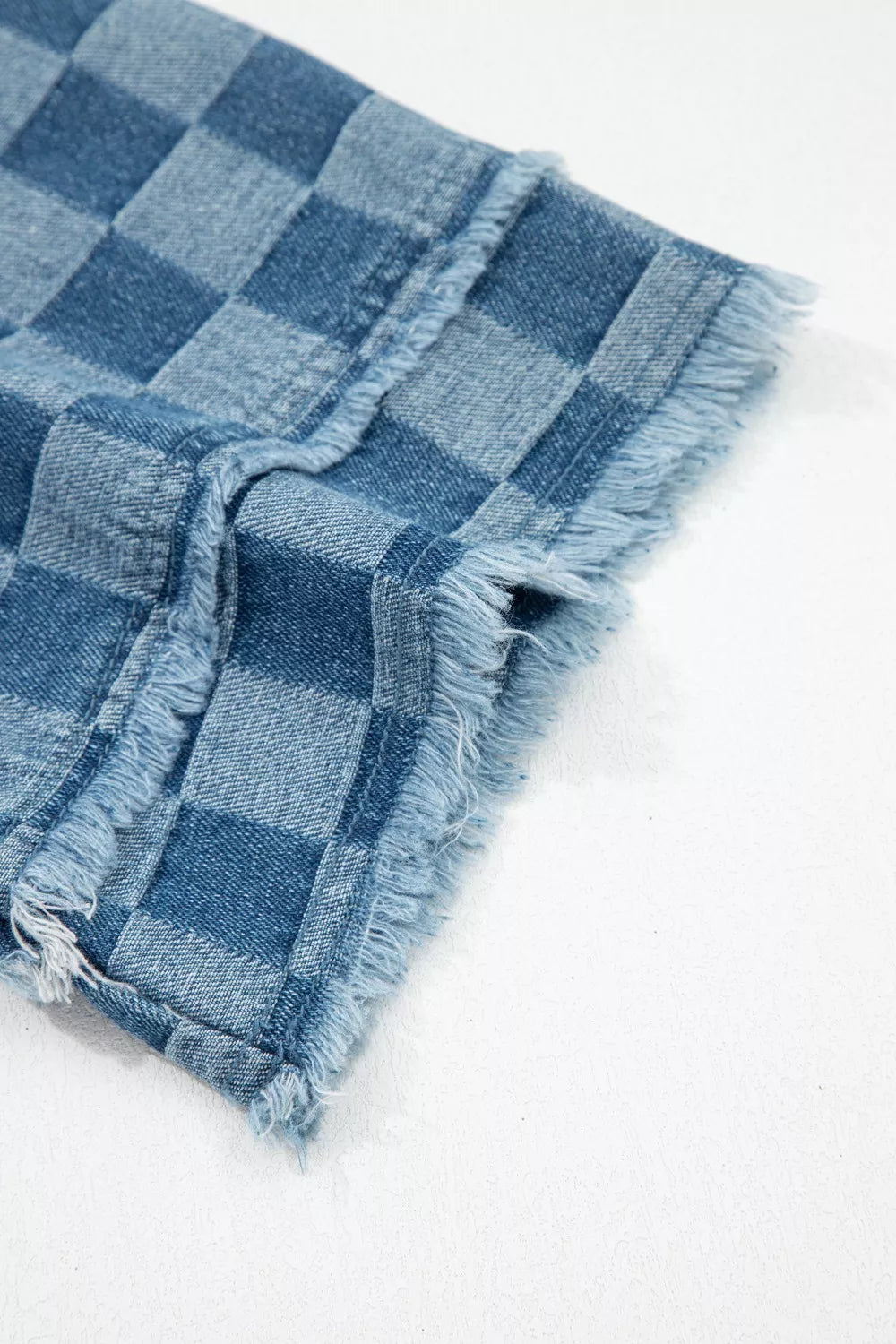 Frayed Hem Checkered Denim Mini Dress
