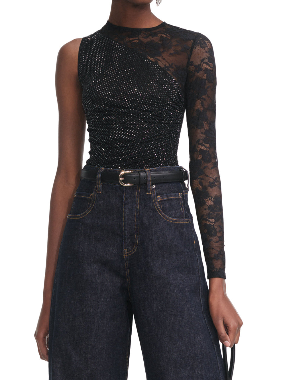 Self-Portrait Women One Shoulder Floral Lace Top