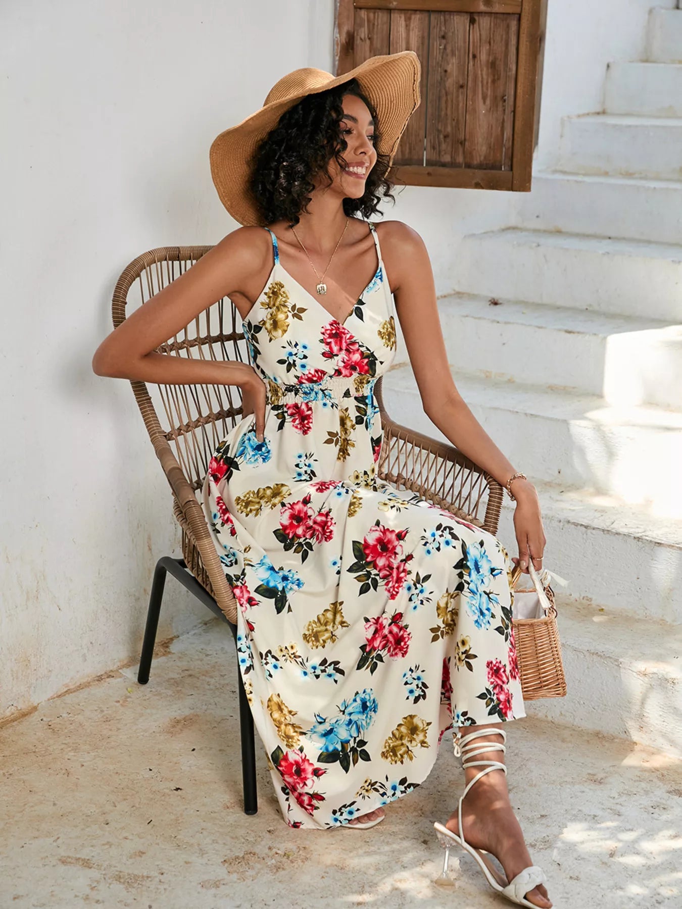 Floral Print Spaghetti Strap Midi Dress