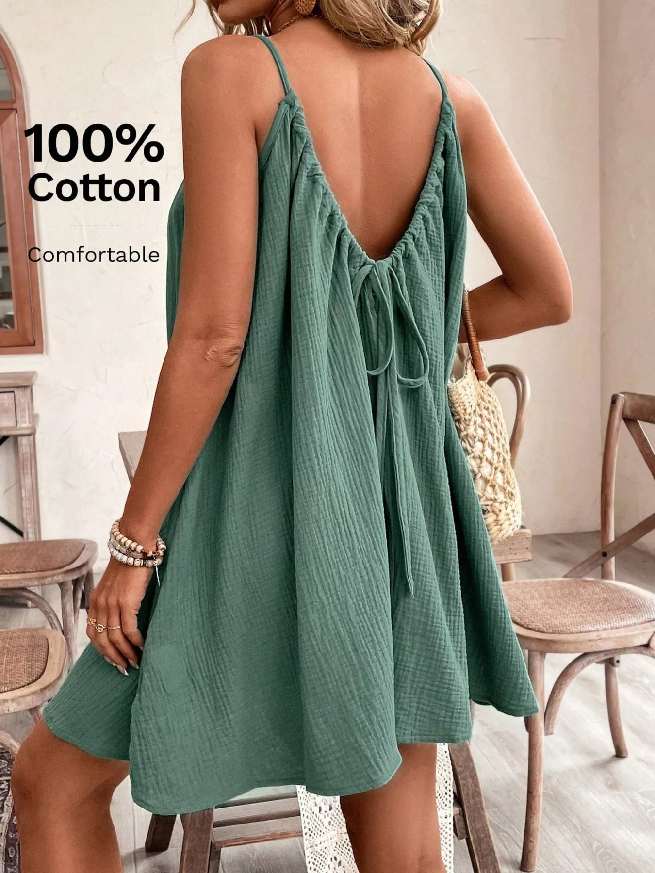 Casual Spaghetti Strap Gauze Dress