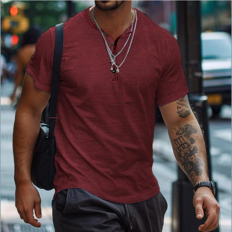 Men's Button Henley Neck Sports Polo Shirt