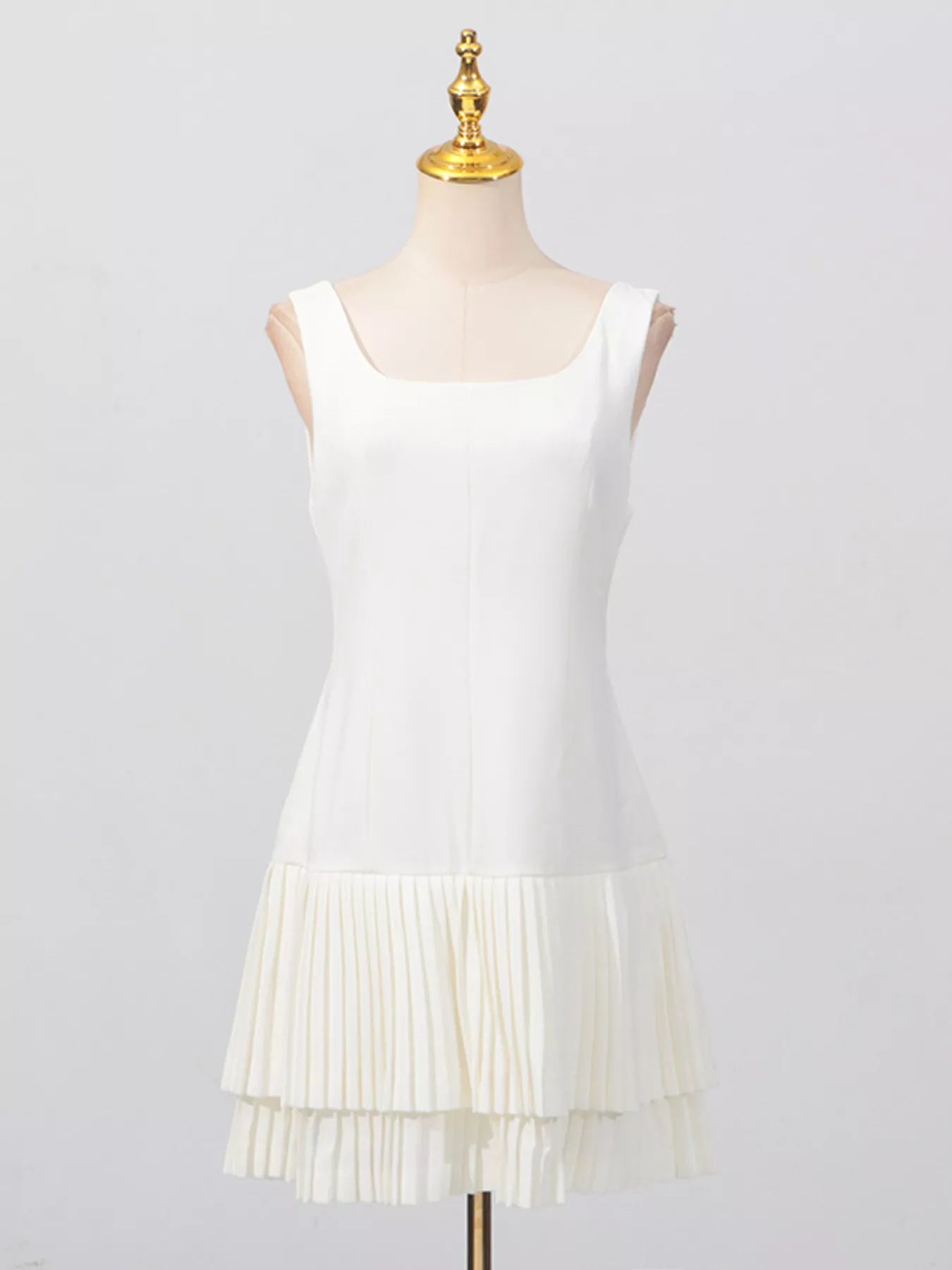 Square Neck Pleated Mini Dress