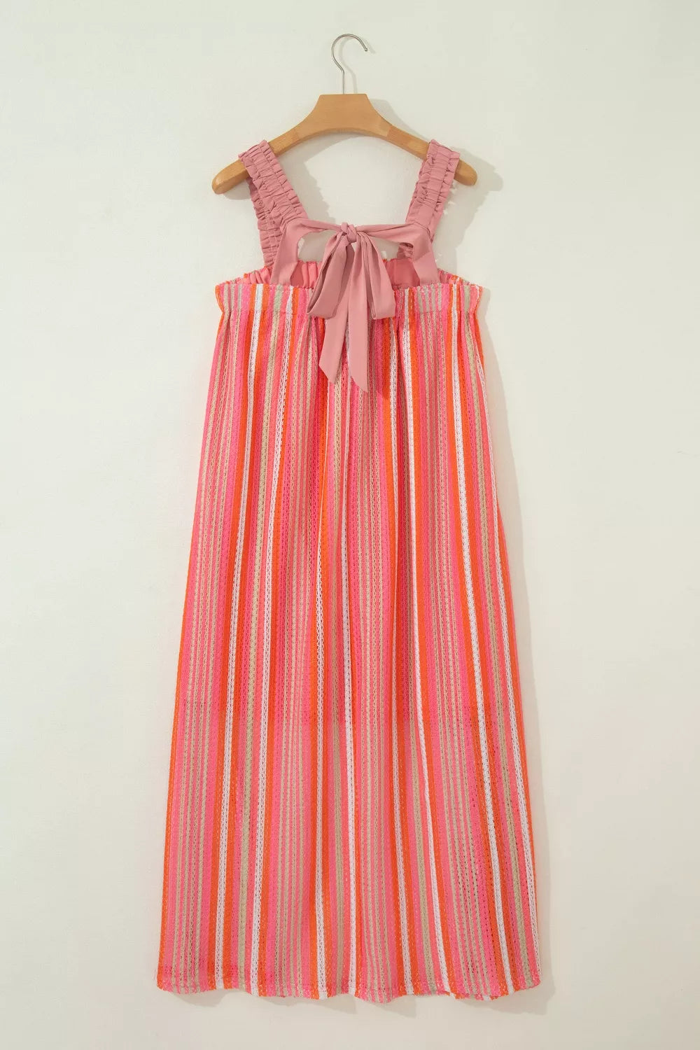 Stripe Ruffled Straps Ribbon Knot Flowy Vacation Maxi Dress