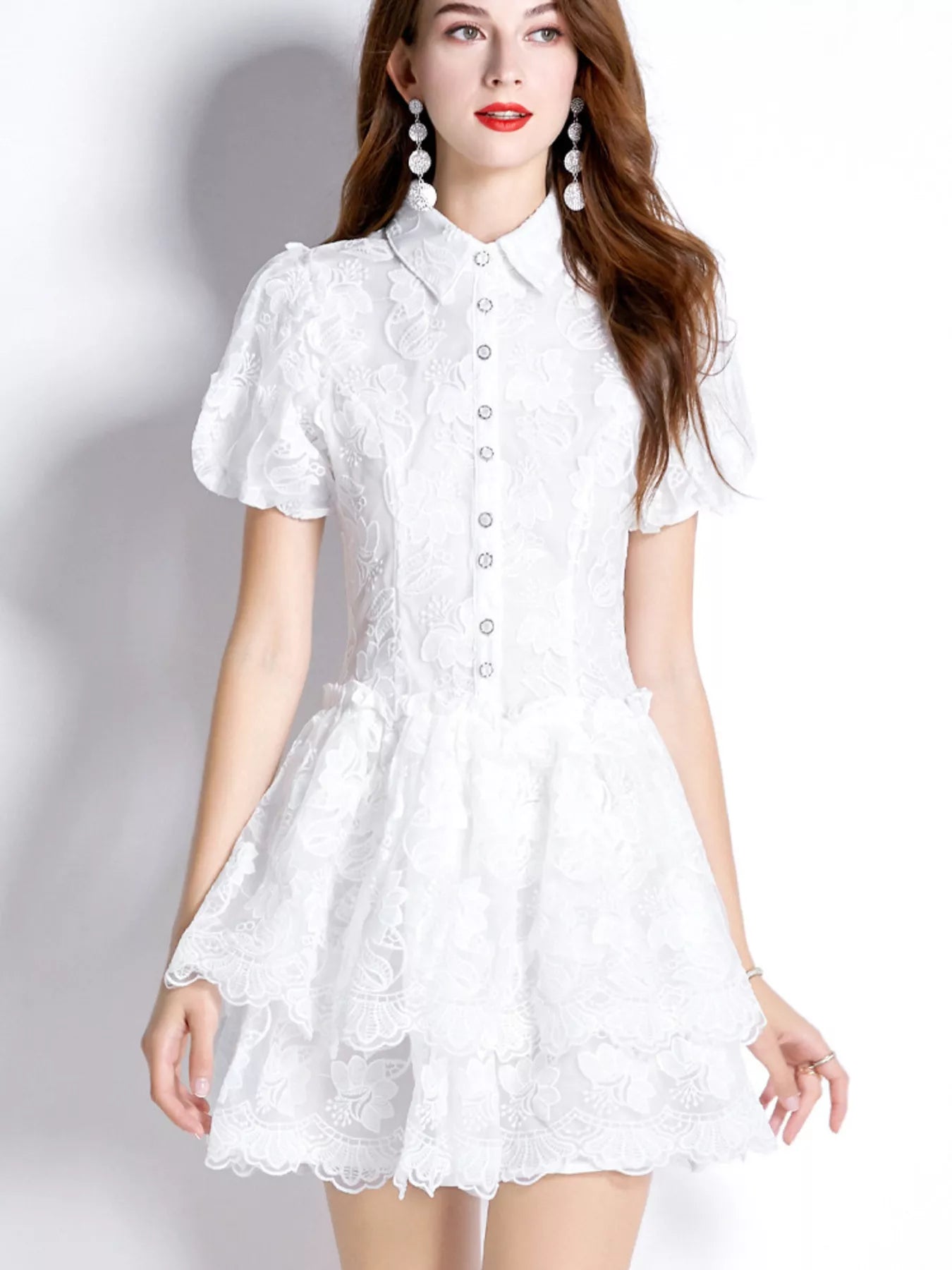 Lace Puff Sleeve Mini Dress