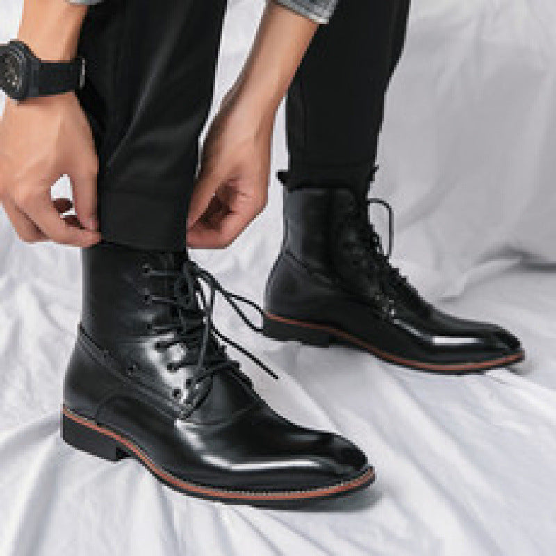 Mens Shoes British-style Height-increasing Leather Boots Hairstylist-pointed-toe Leather Shoes