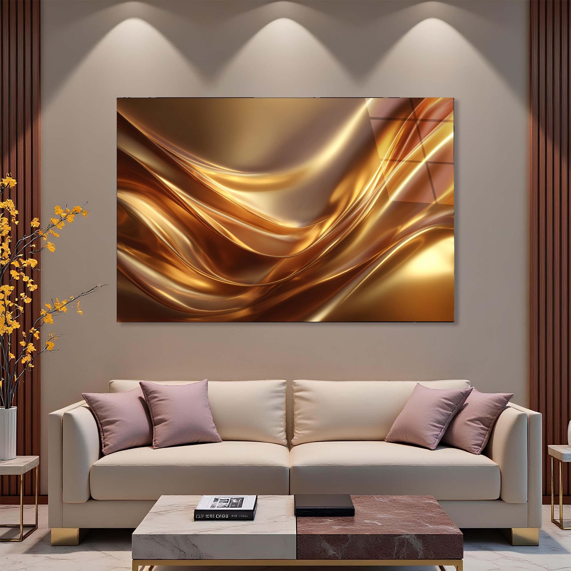 Liquid Gold Abstract Glass Wall Art | Modern Luxury Decor
