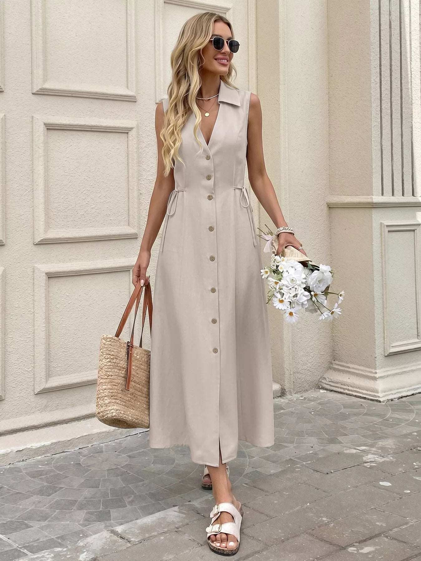Sleeveless Button-Down Midi Dress