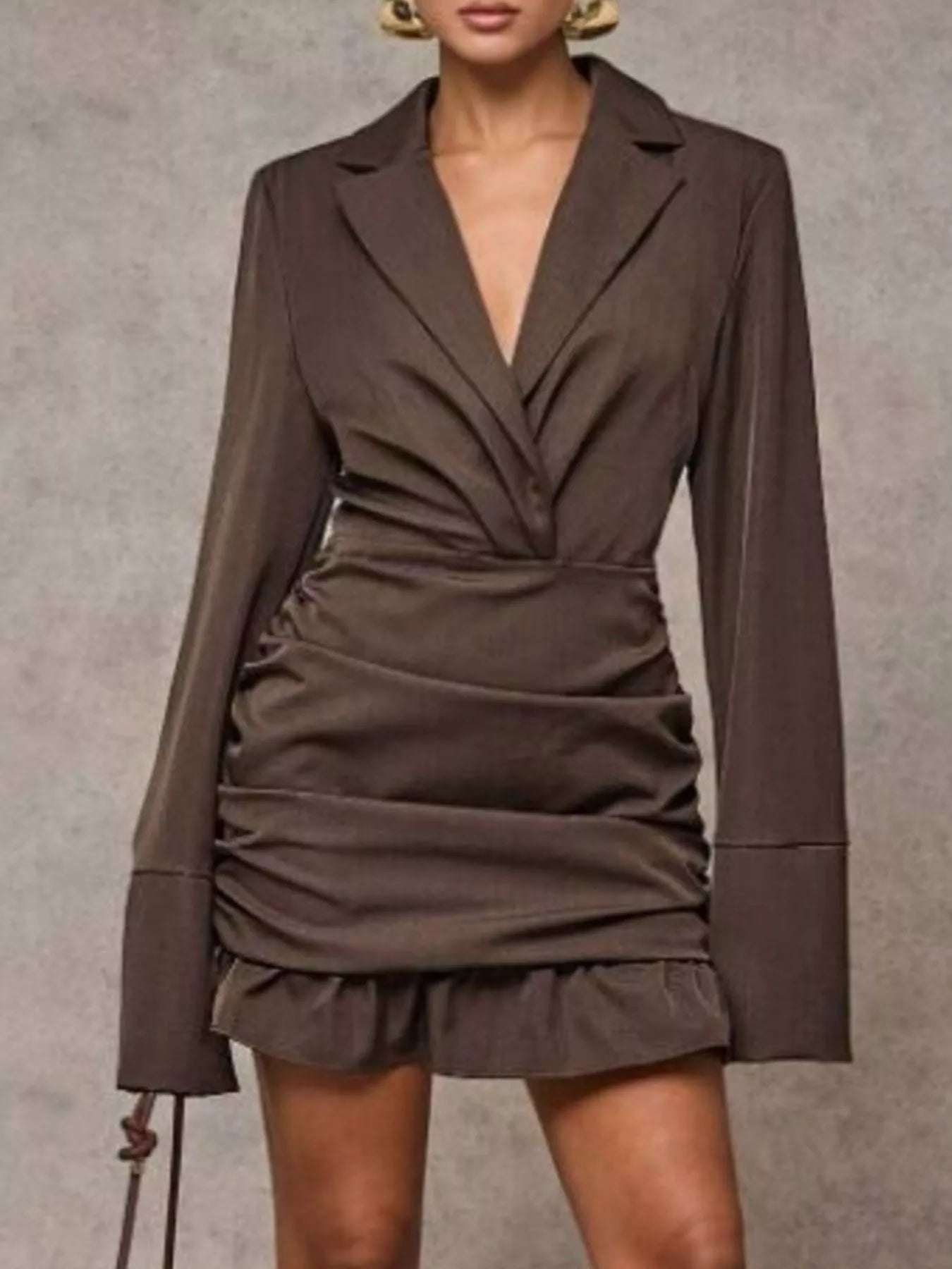 Blazer-Style Long Sleeve Ruffled Hem Mini Dress