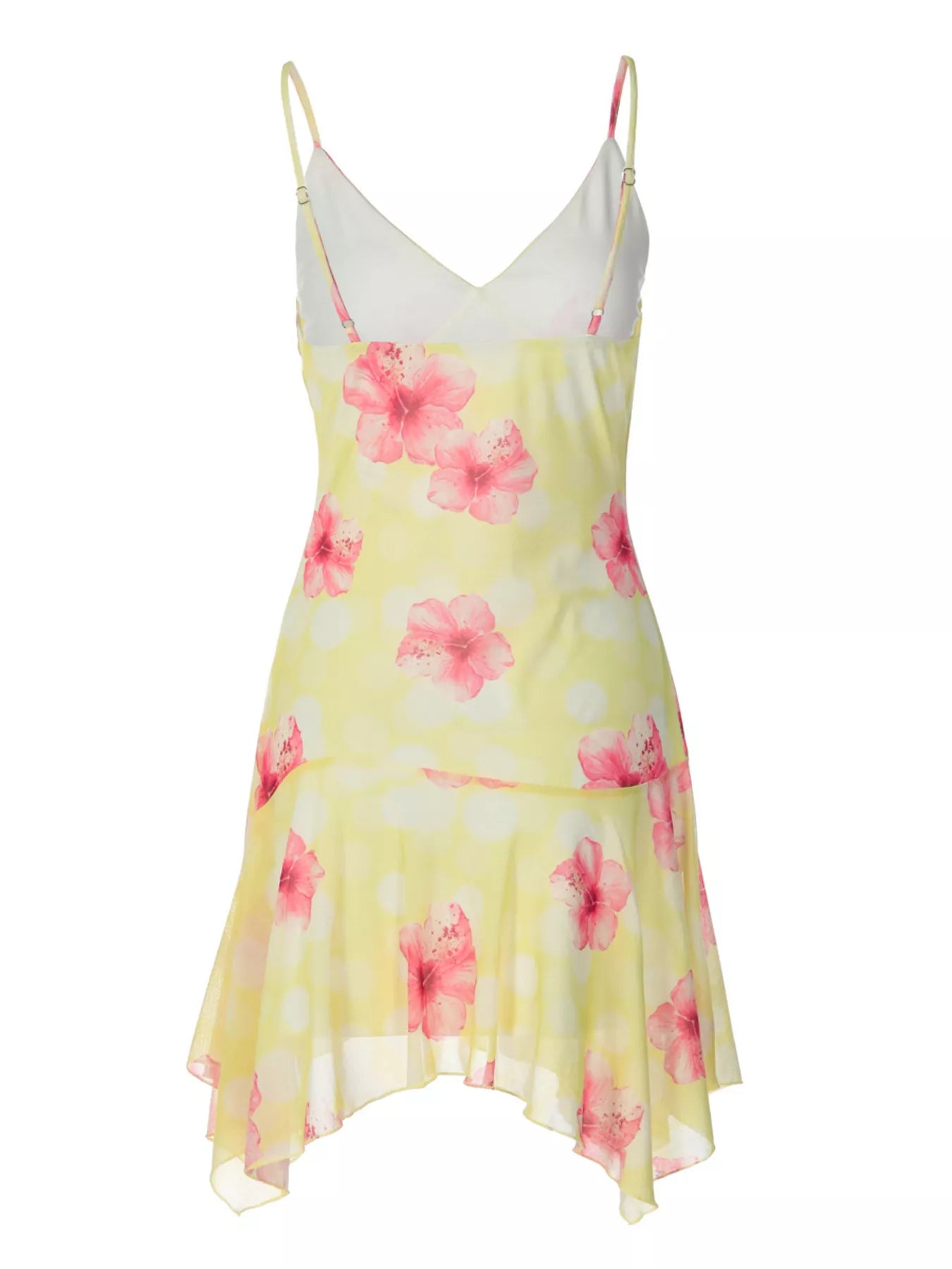 Sheer Floral Print Sleeveless Asymmetrical Mini Dress