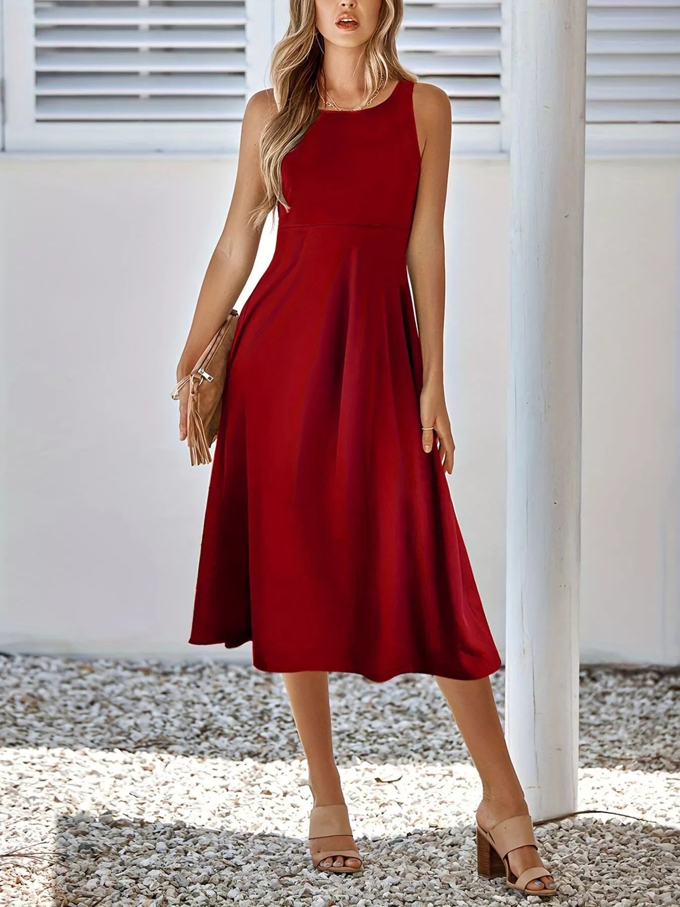 Sleeveless A-Line Midi Dress