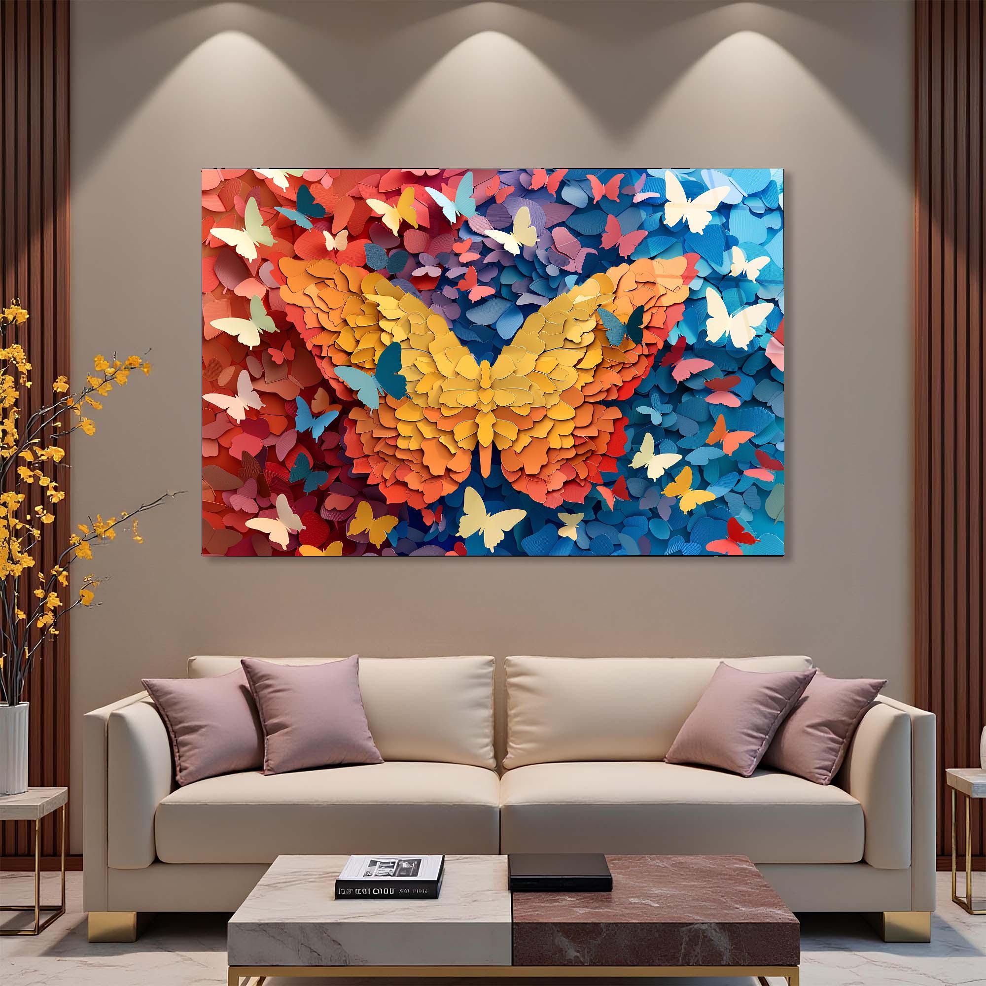 Butterfly Glass Wall Art | Paper-Cut Style, Modern Home Decor