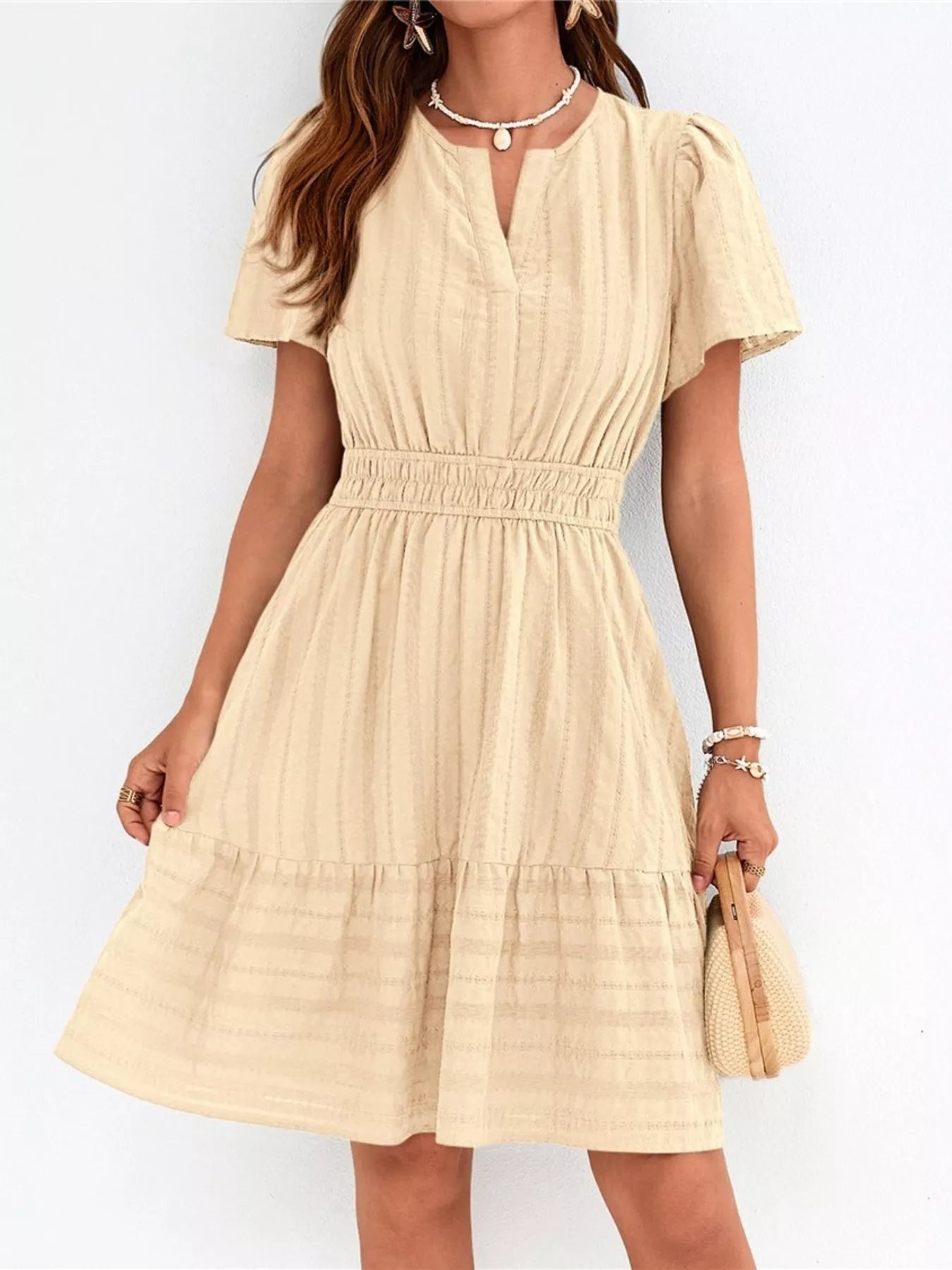 Short Sleeve Smocked Waist Tiered Dress