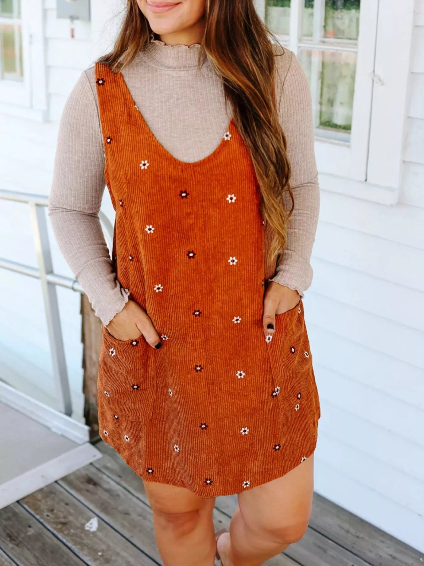 Floral Corduroy Overall Dress