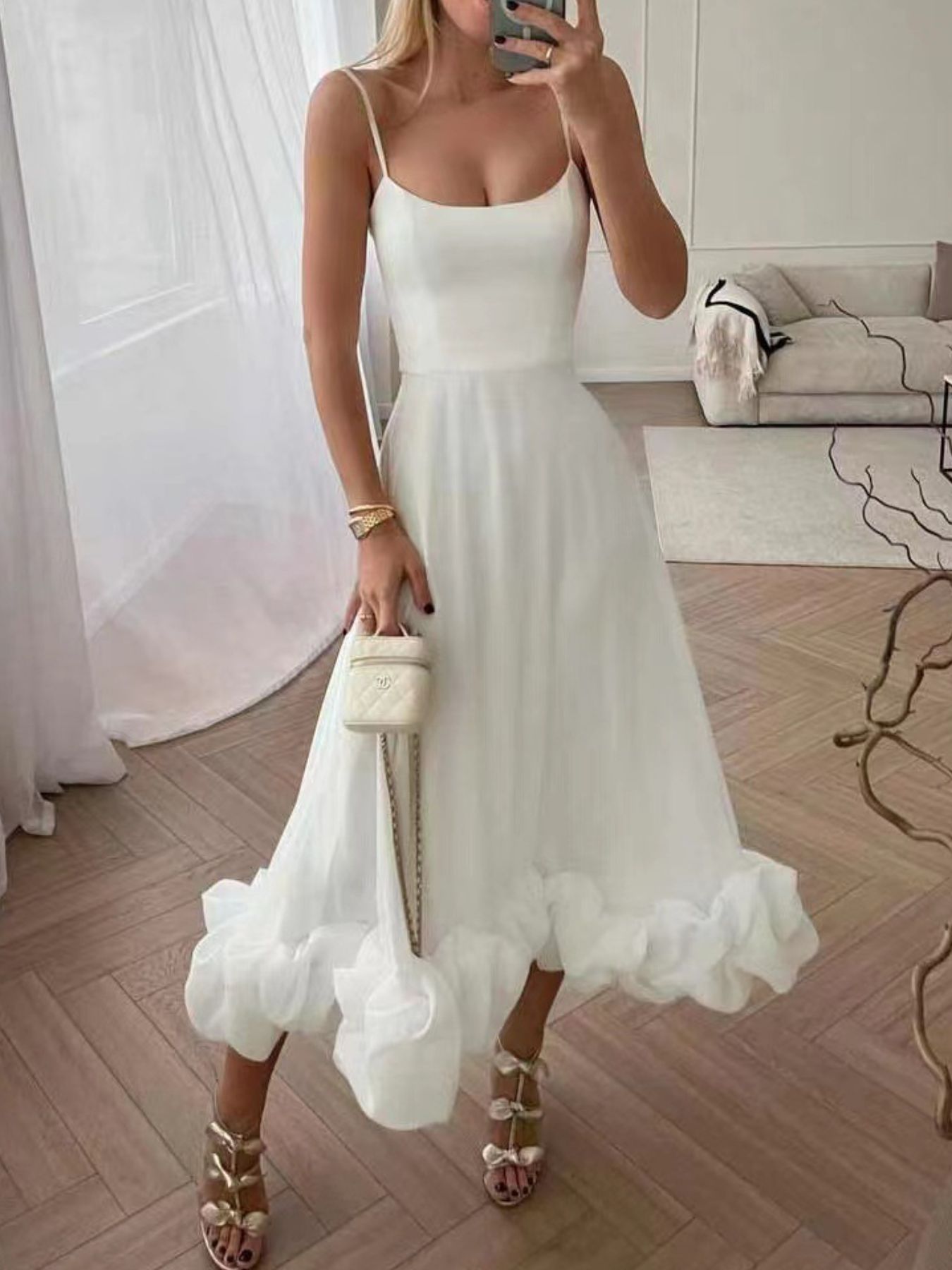 Ruffle Hem Scoop Neck Midi Dress