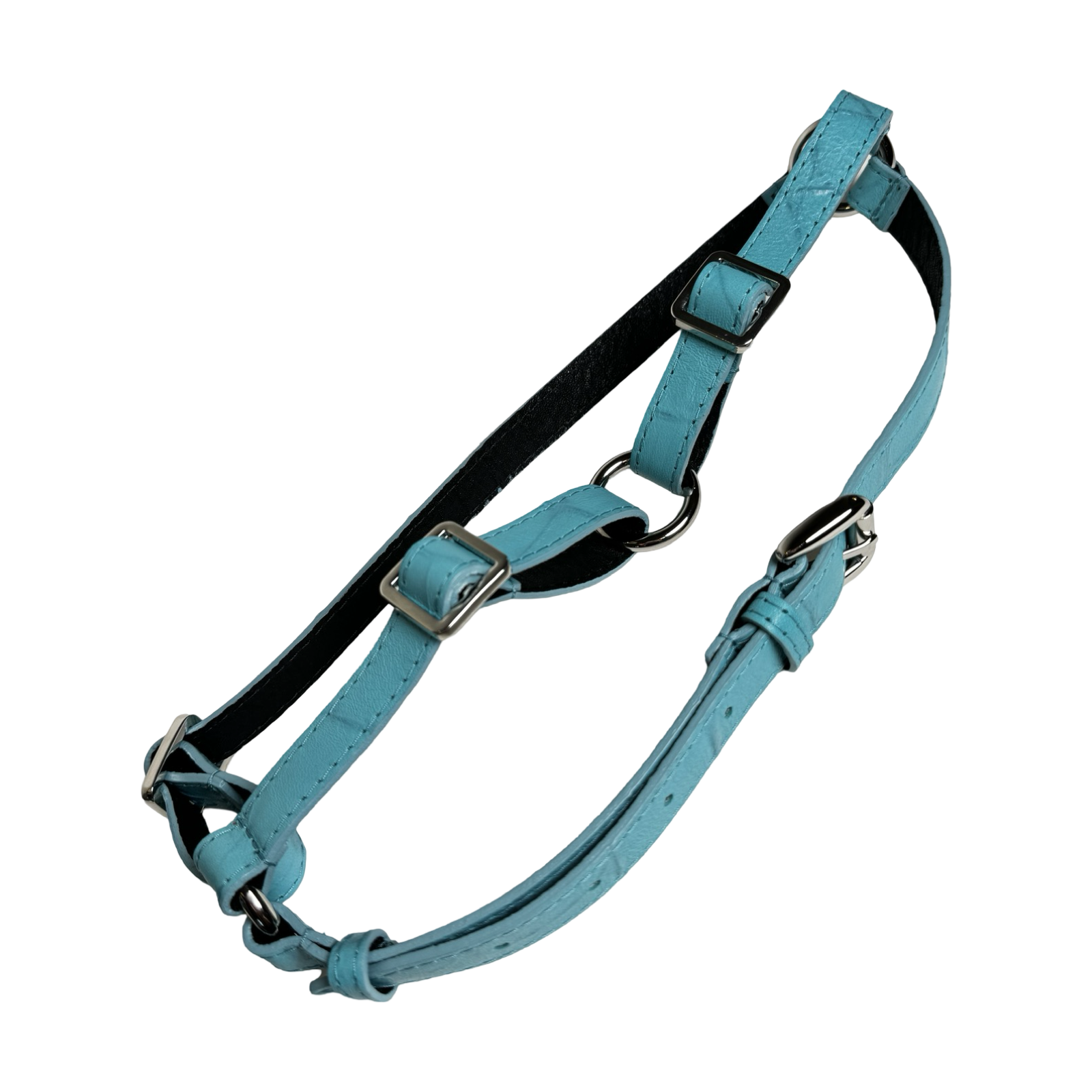 The Tiffany Collection. Gorgeous Turquoise Blue Embossed Croc Italian Leather Harness, With Silver Hardware