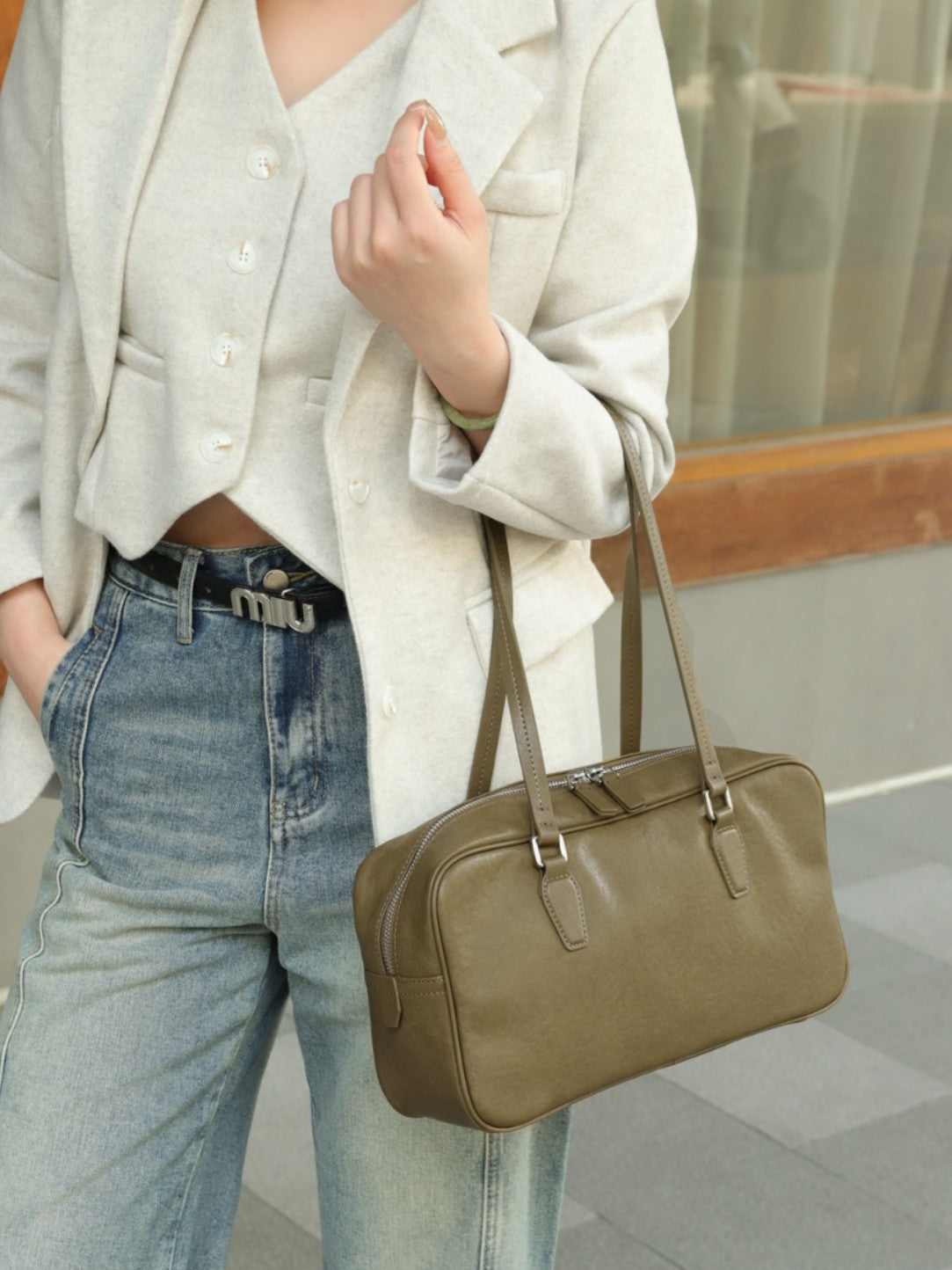 Head Layer Cowhide Women's Bag Cross-border New Armpit Bag Bowling Bag Tote Bag Niche High-end Leather Handbag
