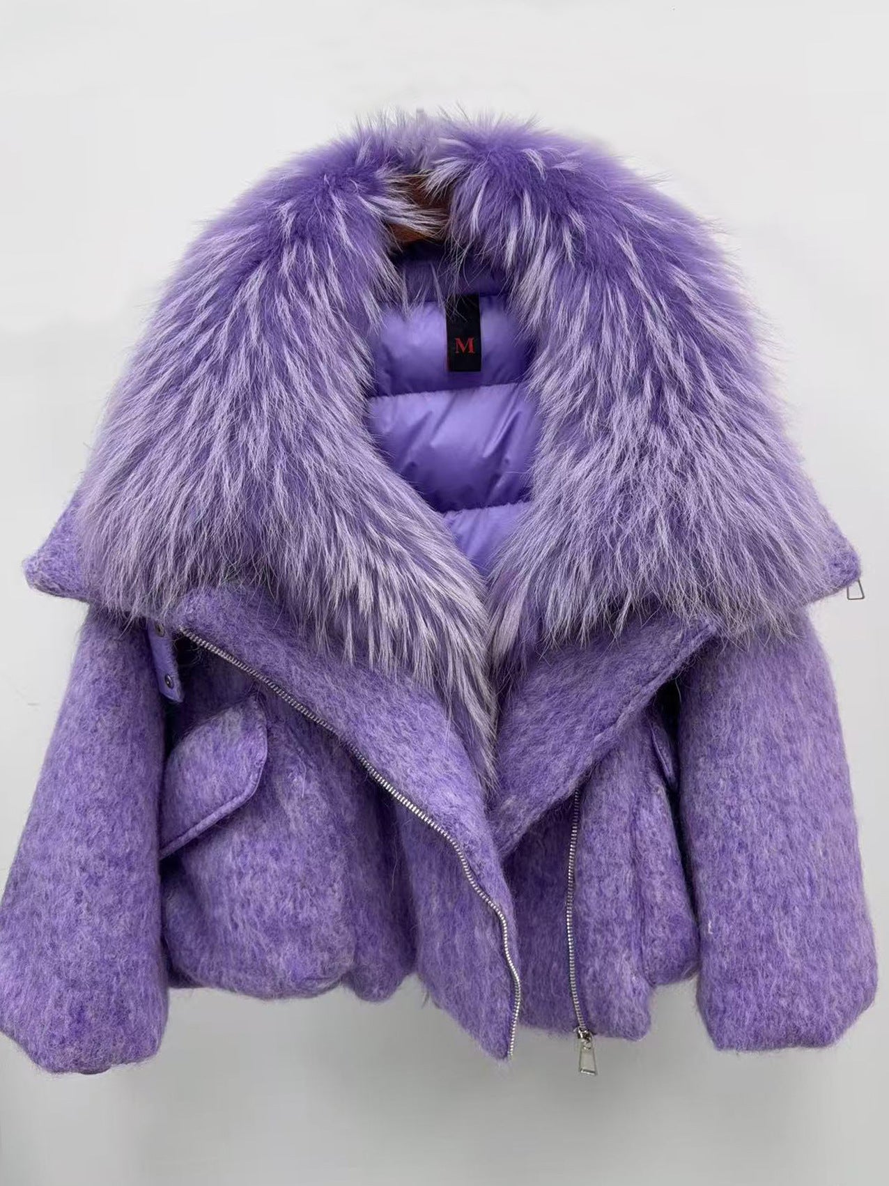 Womens Down Jacket With A Luxurious Cashmere Fur And Raccoon-Fur Collar