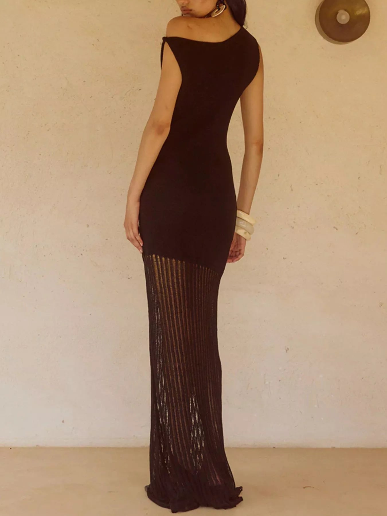 One-Shoulder Fringe Maxi Dress