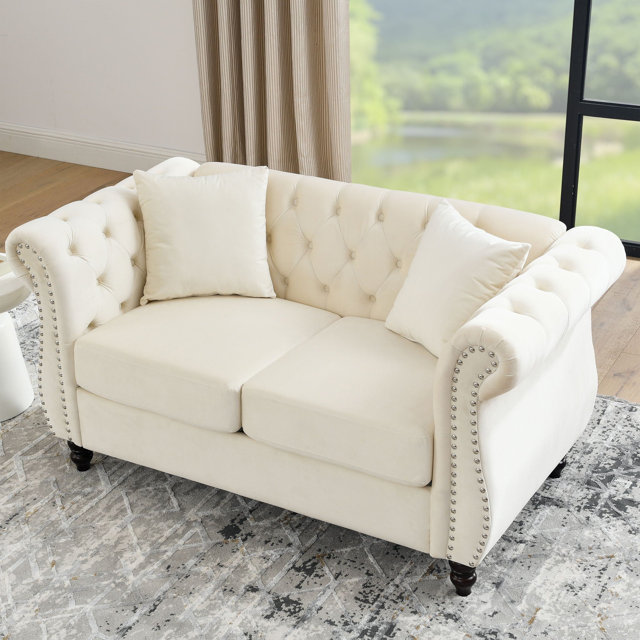 Chesterfield Sofa With Rolled Arms And Nailhead Trim