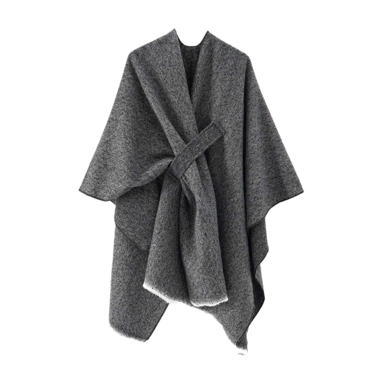 Autumn and winter solid color fashionable imitation cashmere shawl plain color split open cape