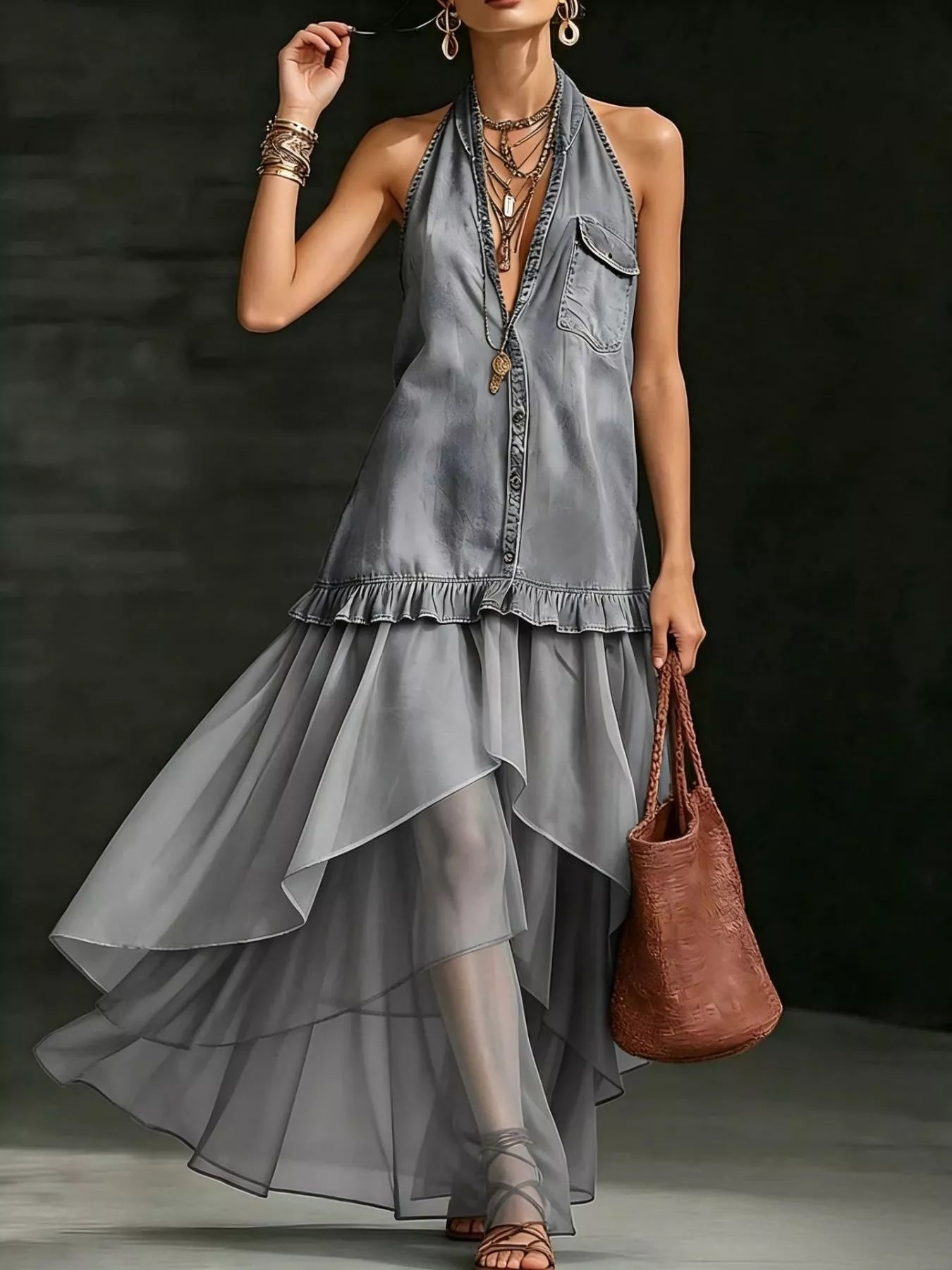 Ruffled Halter Neck Maxi Dress