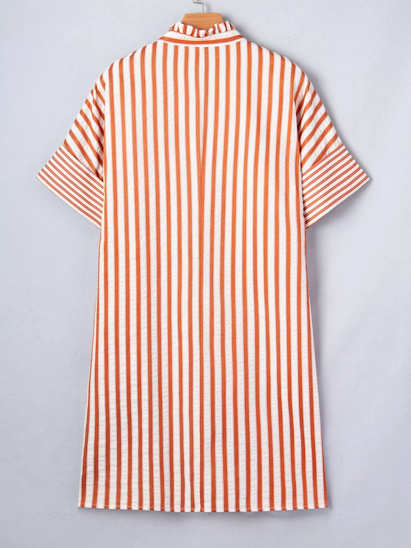 Stripe Pinched V Neck Turn-up Cuffs Shift Mini Dress