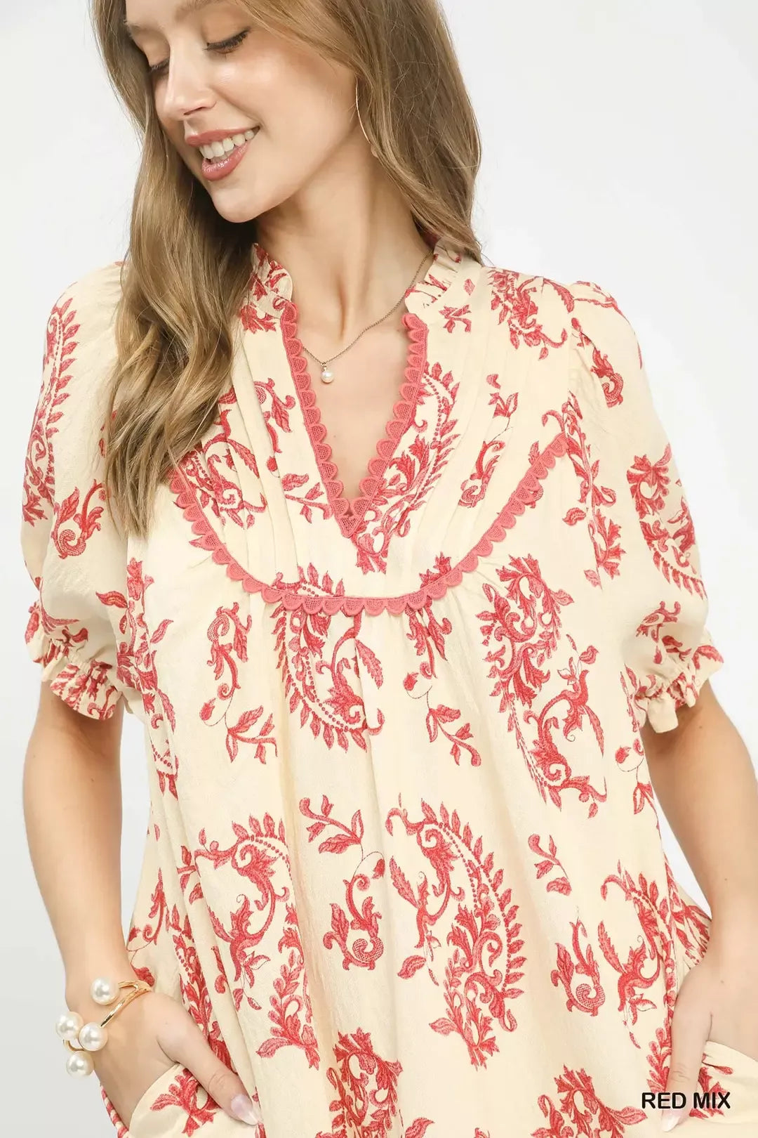 Umgee Mix Paisley Scallop Trim Dress