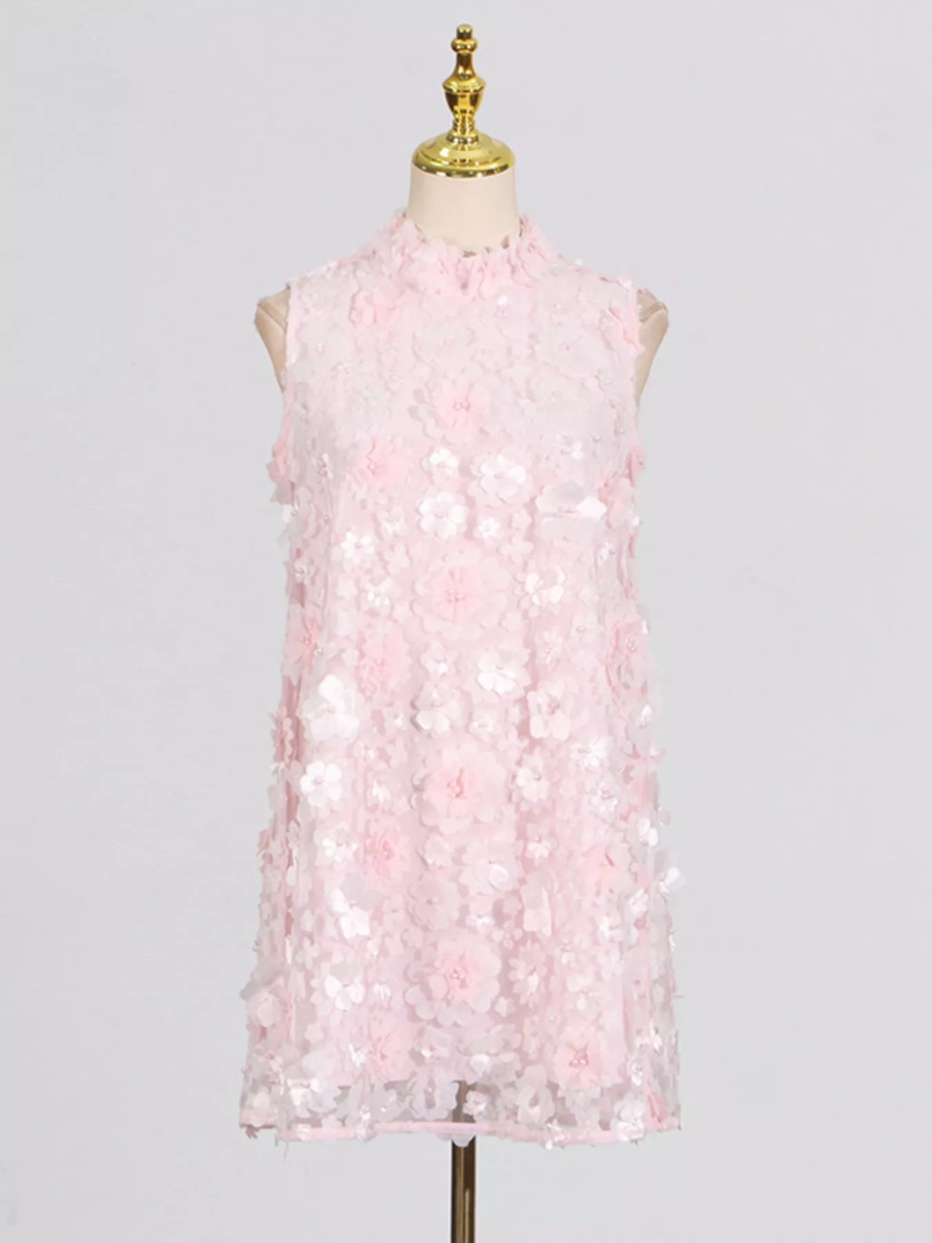 Floral Applique High Neck Sleeveless Mini Dress