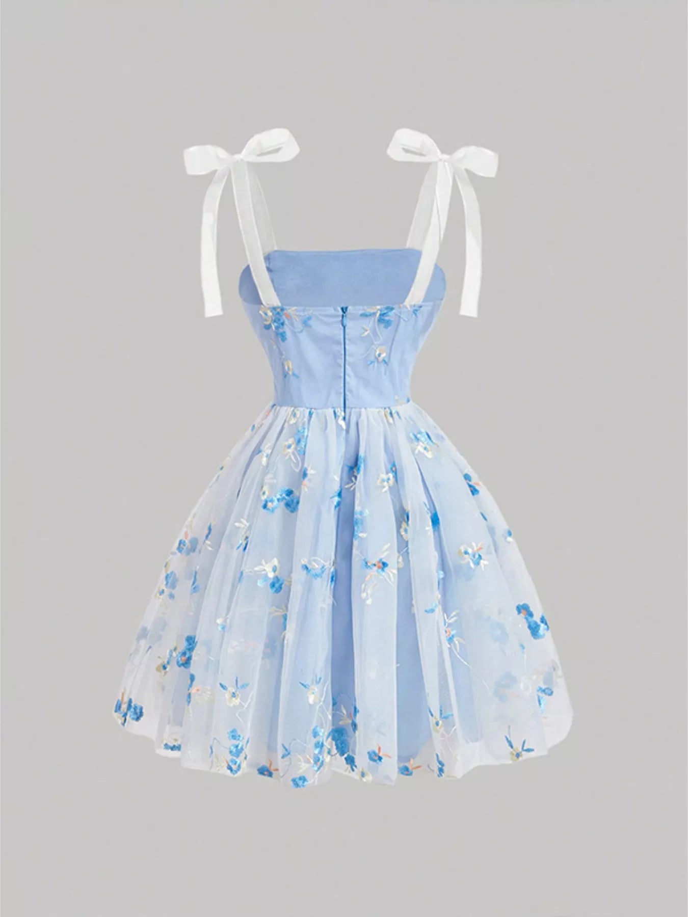 Floral Embroidered Tie Shoulder Dress