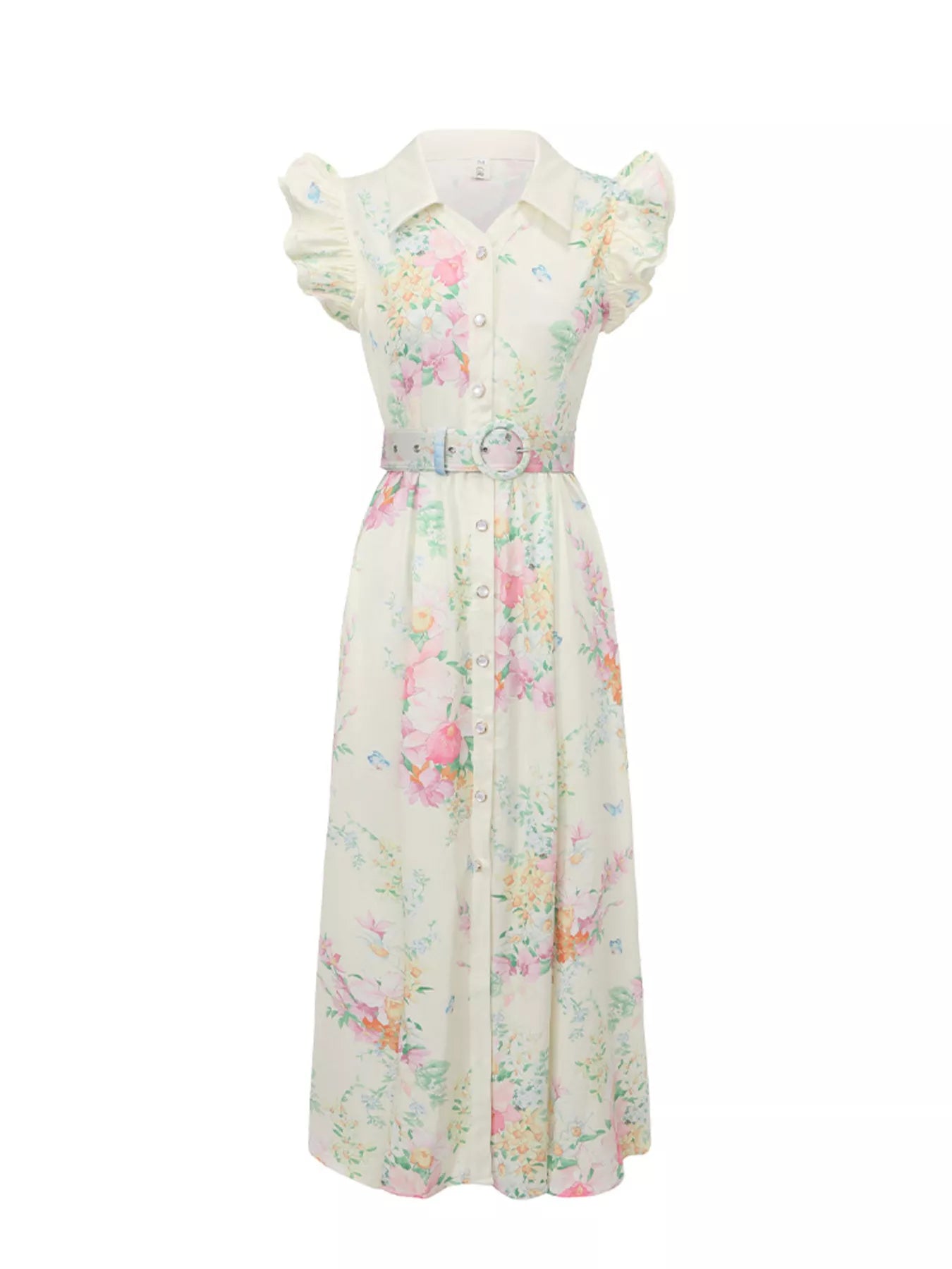 Floral Print Ruffle Sleeve Midi Dress