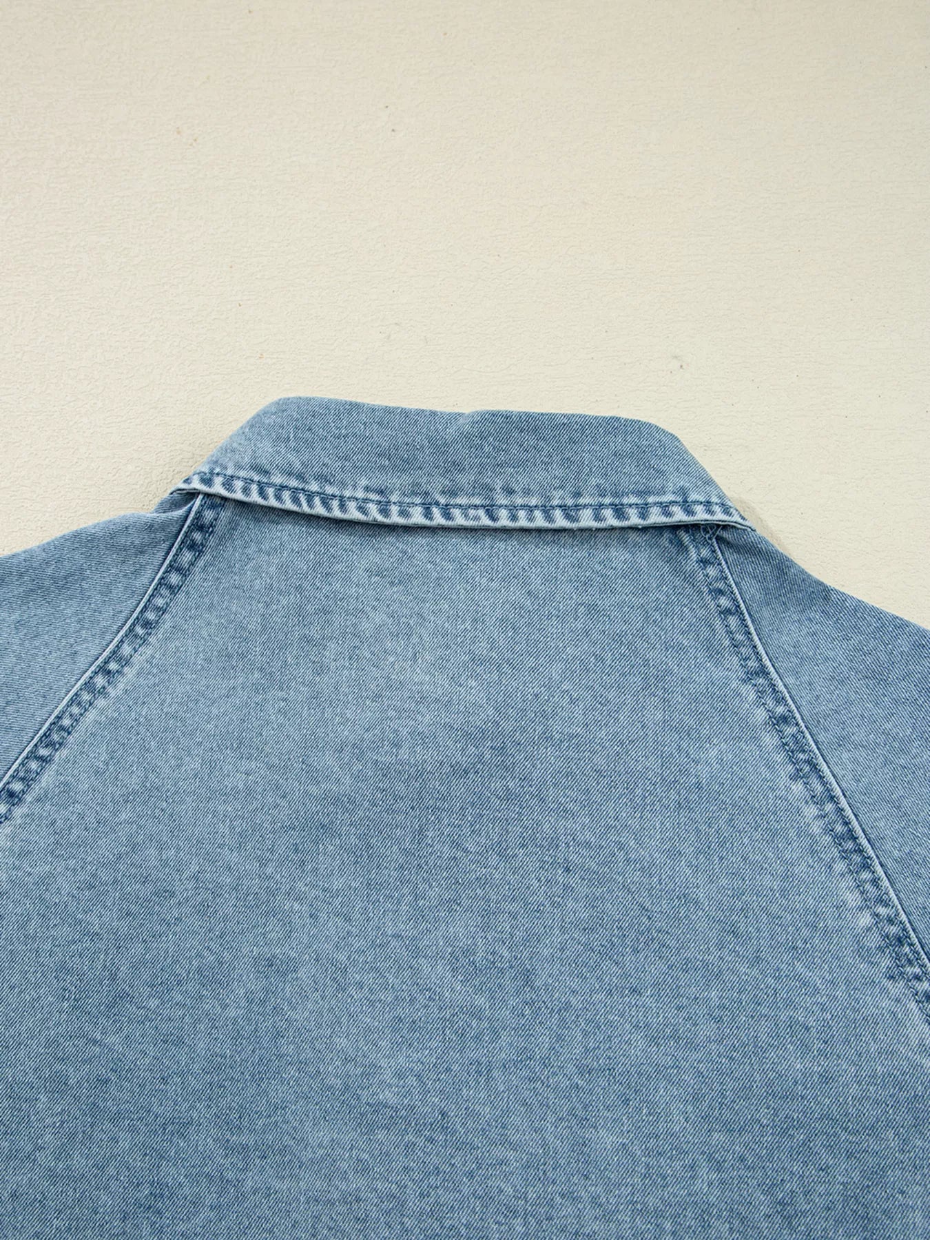 Smocked Cuffs Flared Denim Shirt Mini Dress
