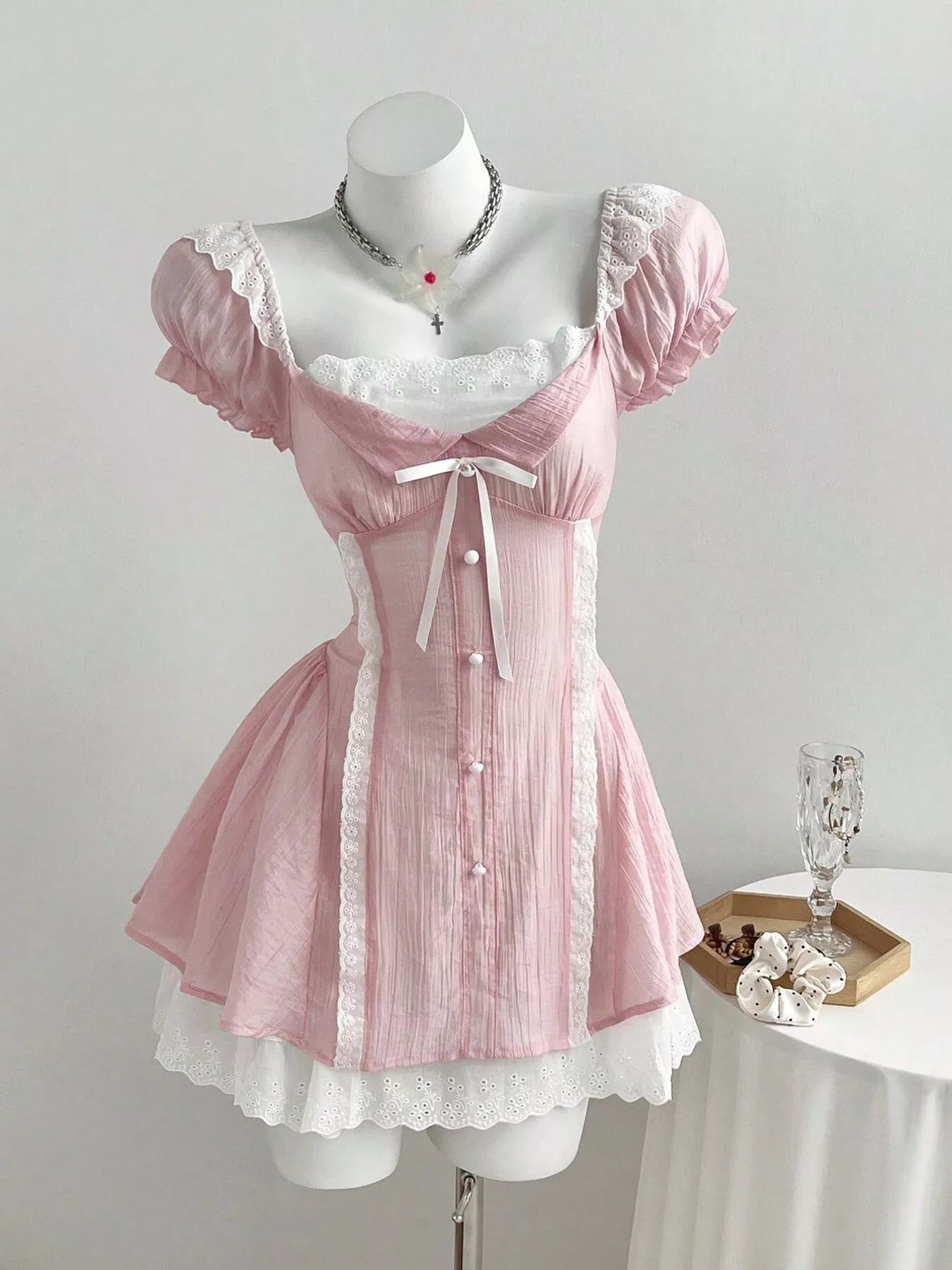 Lace Detail Cap Sleeve Dress