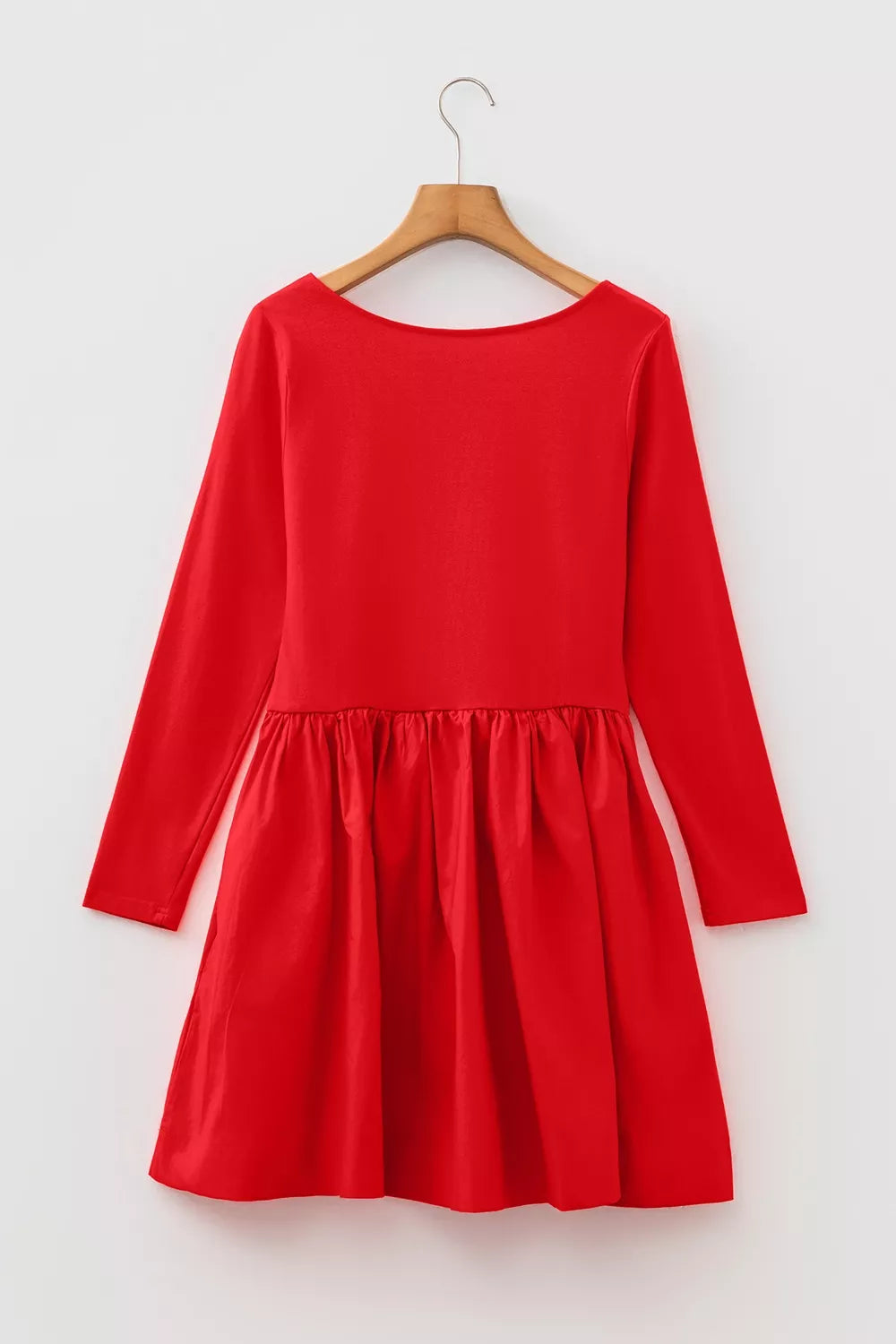 U Neck Long Sleeve Fit and Flare Mini Dress