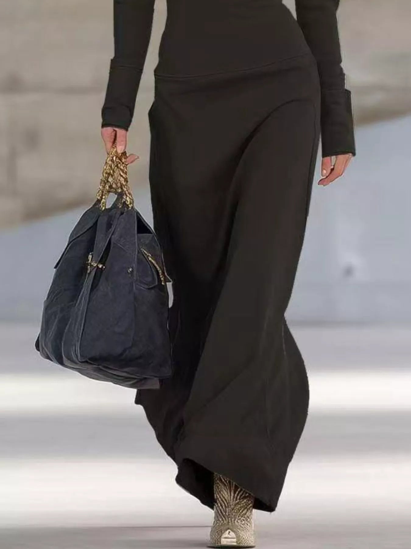 Zip Collar Long Sleeve Maxi Dress