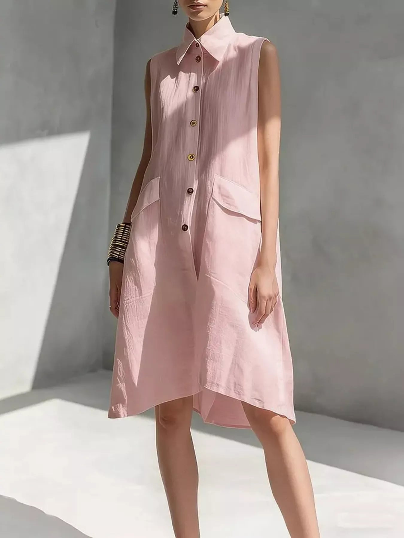 Full Size Button Front Sleeveless Dress Plus Size