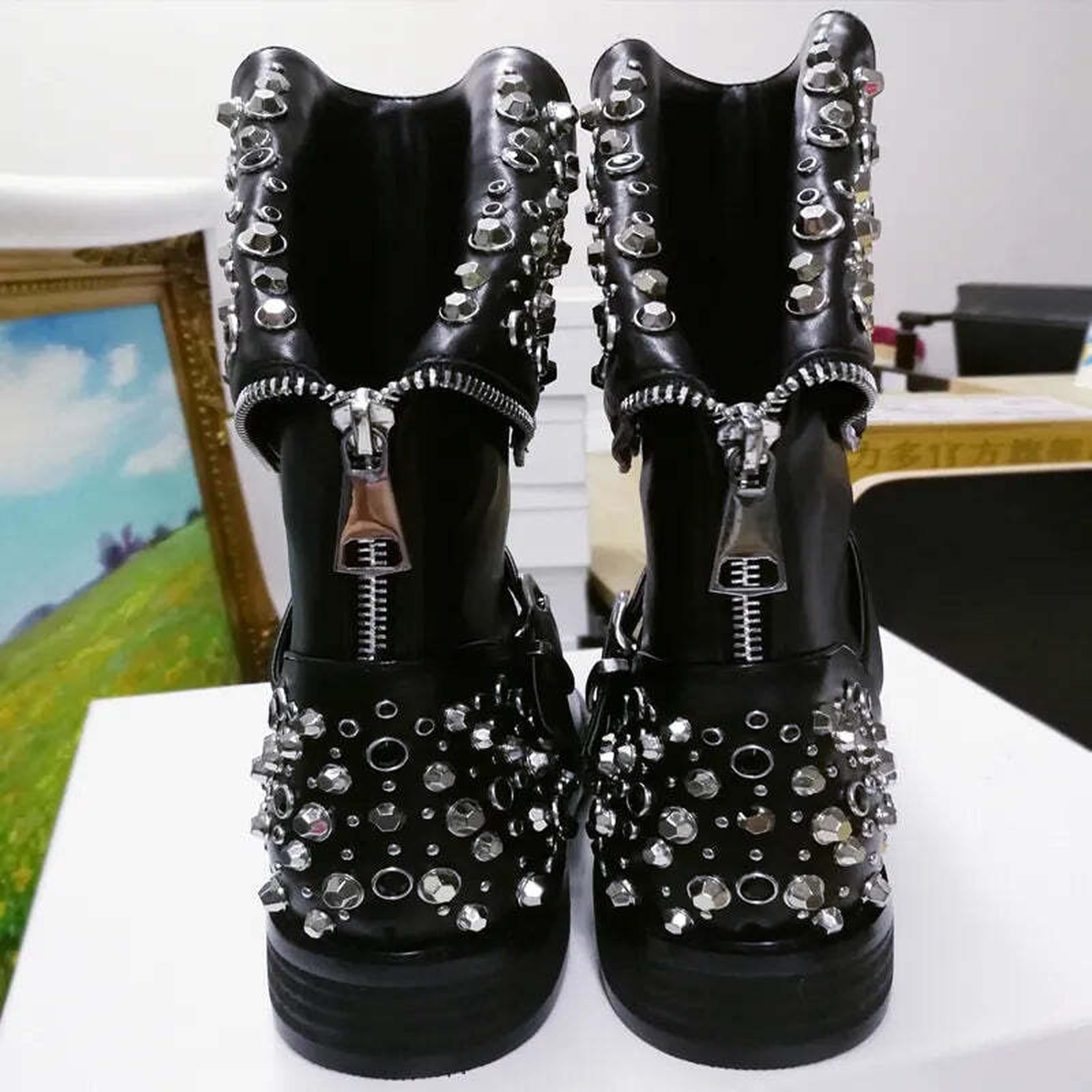Women's Genuine Leather ankle boots big size fit for 22-26.5cm length feet Autumn and winter warm short boots Short plush lining
