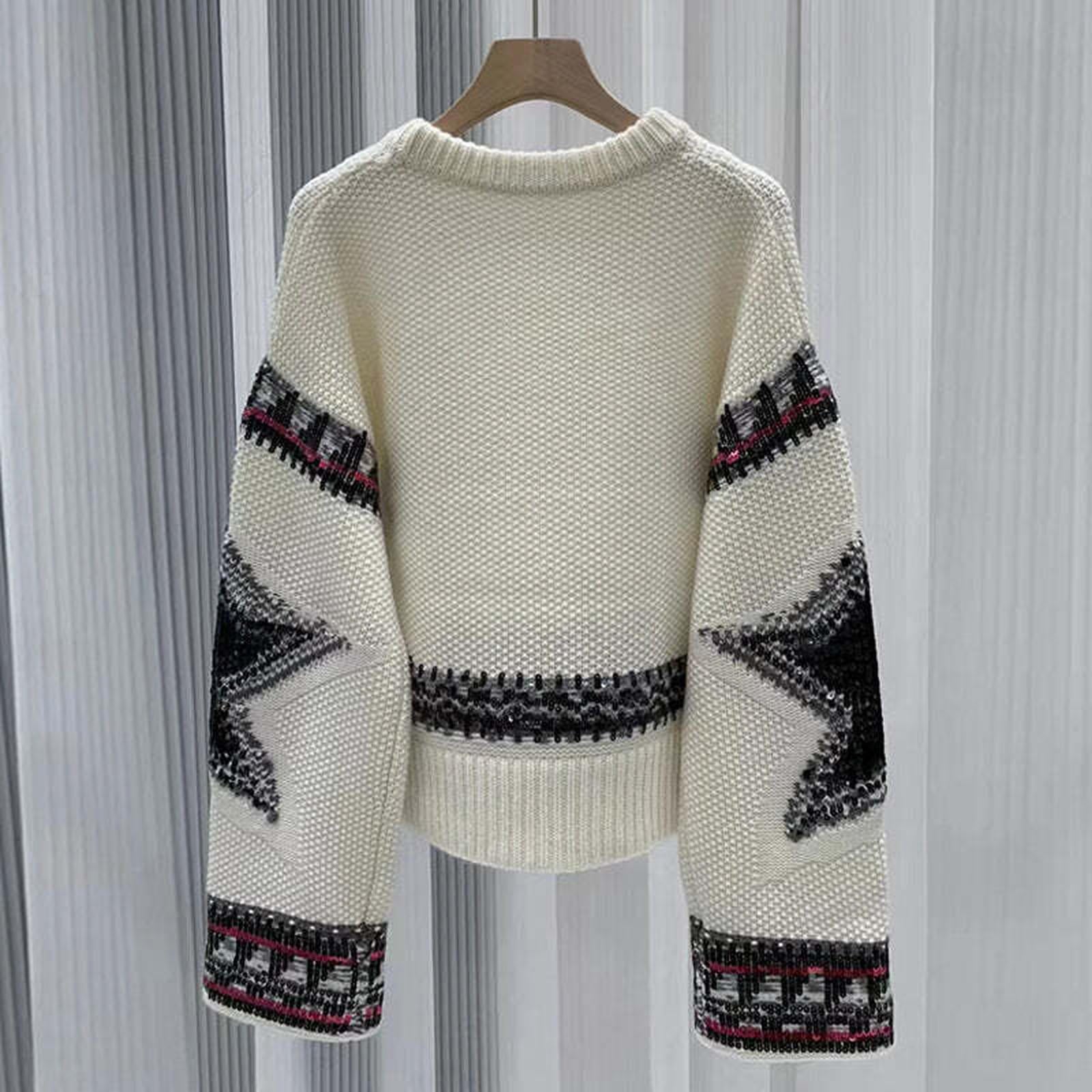 Autumn and Winter Design Sequined Cashmere Pullover Sweater