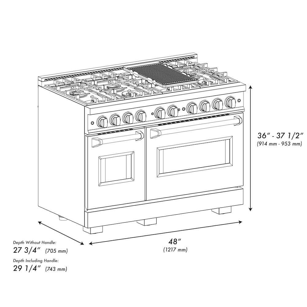 ZLINE 48" Dual Fuel Range, Gas Cooktop, Electric Convection Oven Black Stainless Steel, CDRB-48