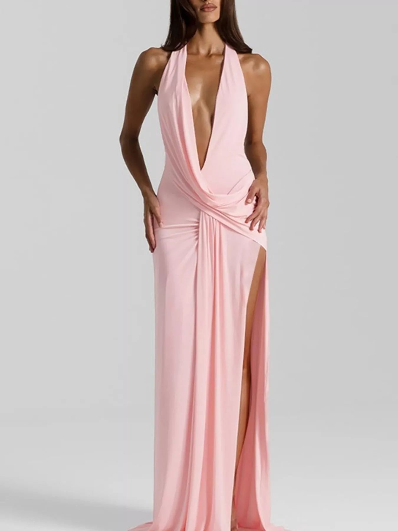Split Backless Halter Neck Maxi Dress