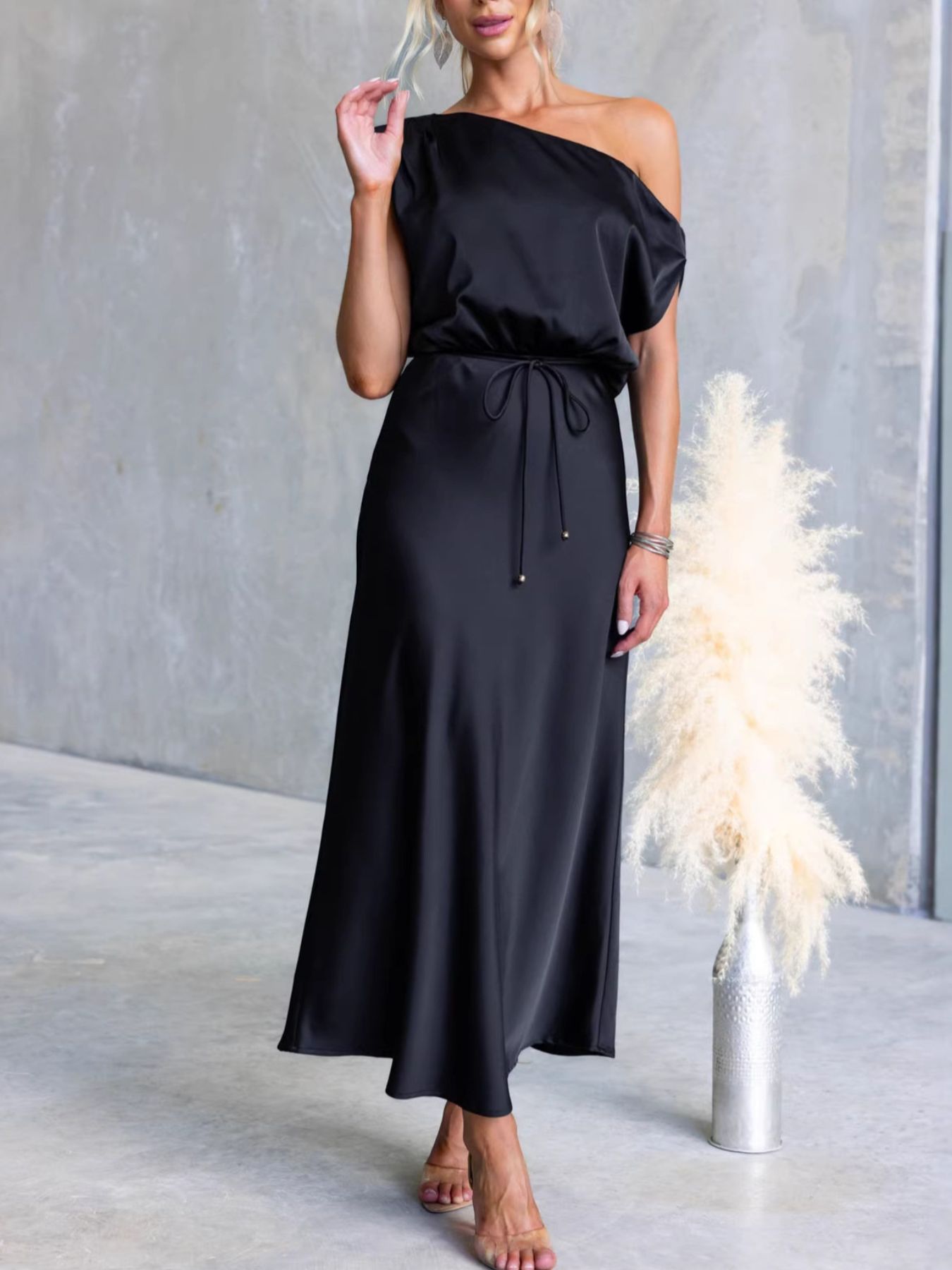 One-Shoulder Tied Midi Dress