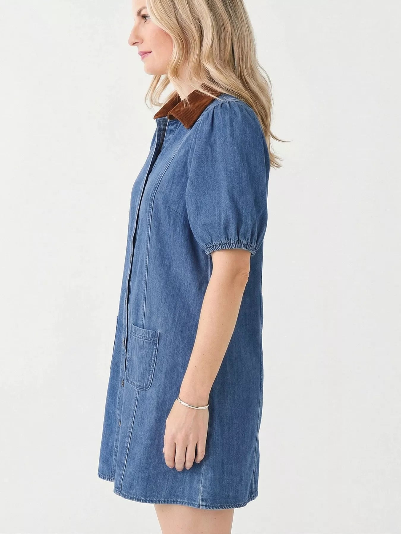 Button-Down Short Sleeve Denim Dress