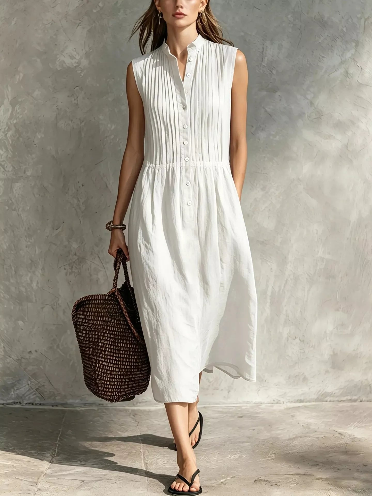 Full Size Sleeveless Button Front Midi Dress Plus Size